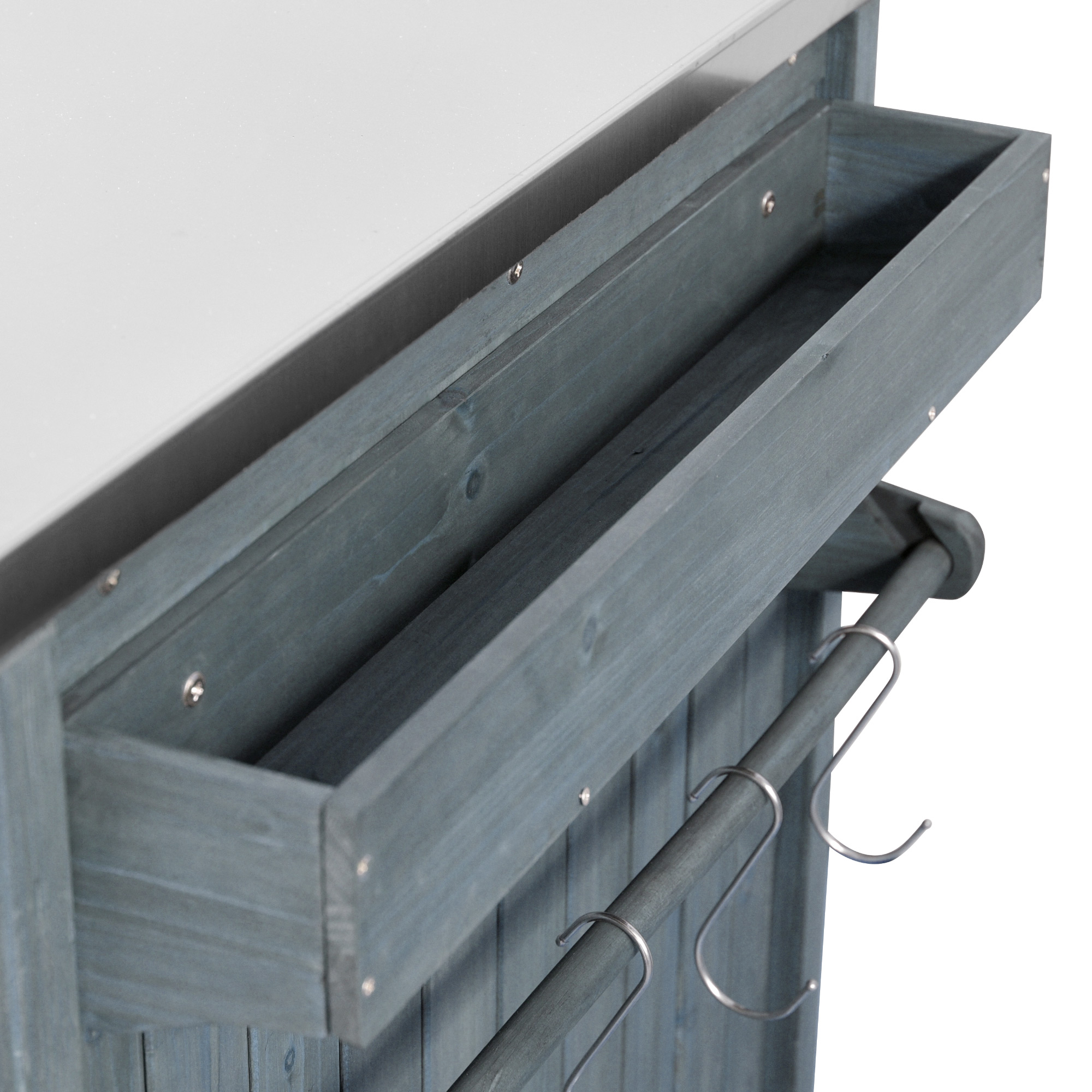 K&K 75.4" Outdoor Kitchen Island with Sink, Solid Wood Outdoor Grill Cart for XL Green Egg Grills, Rolling Outdoor Bar Cart with Stainless Steel Top, for Pizza Prep & BBQ, Grey Blue - Image 6