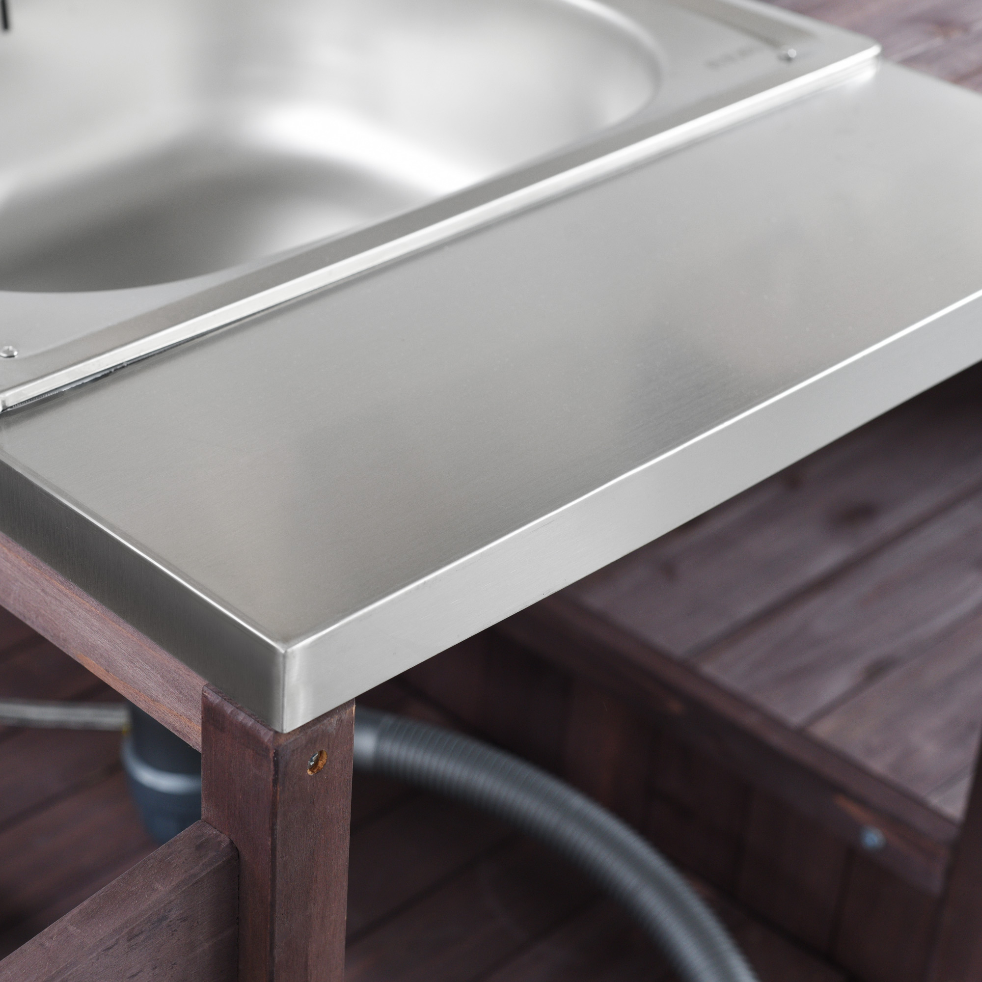 K&K 75.4" Outdoor Kitchen Island with Sink, Solid Wood Outdoor Grill Cart for XL Green Egg Grills, Rolling Outdoor Bar Cart with Stainless Steel Top, for Pizza Prep & BBQ, Brown - Image 2