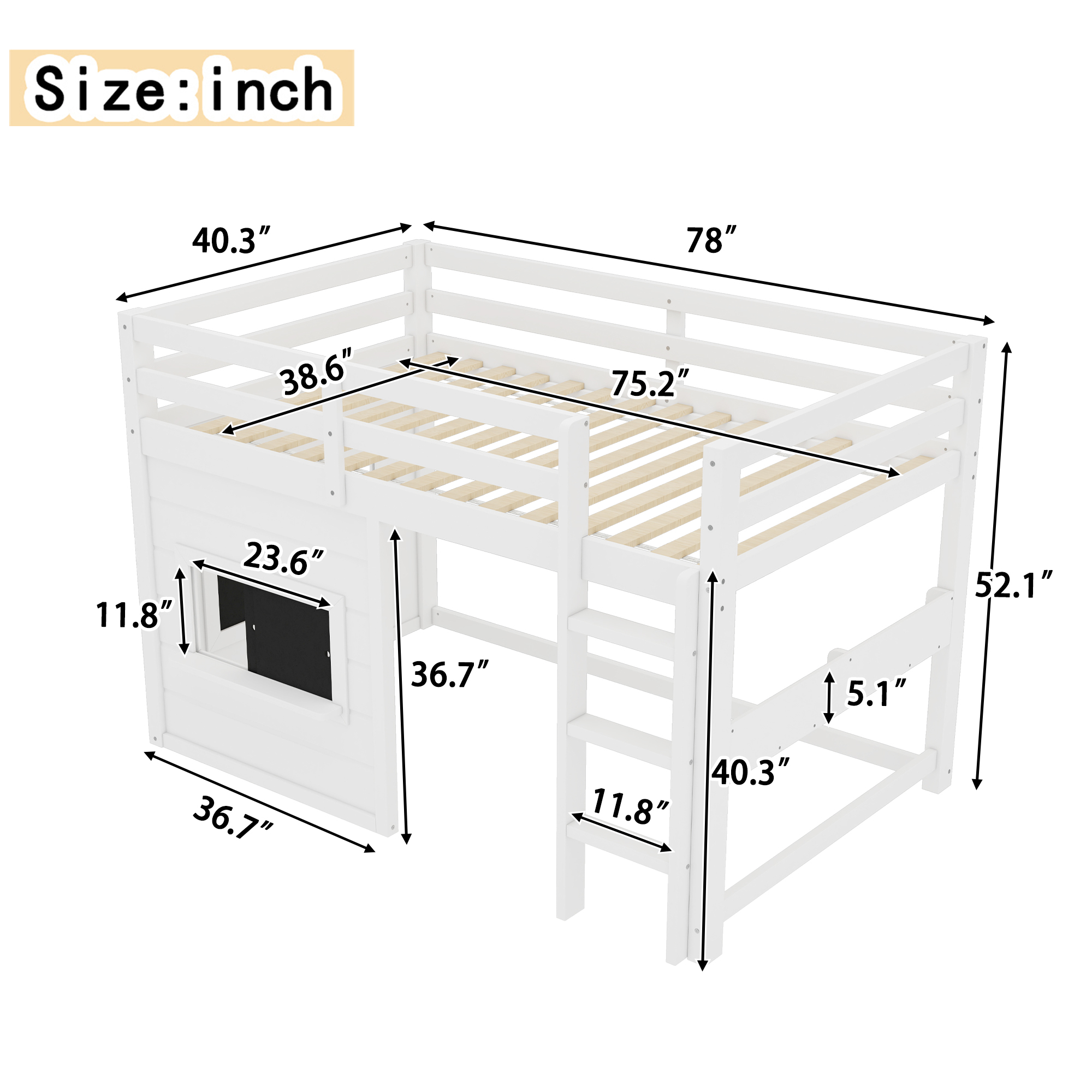 Twin Size loft bed with a playful sliding chalkboard, built-in bookshelf, and high-quality safety rails, White - Image 4