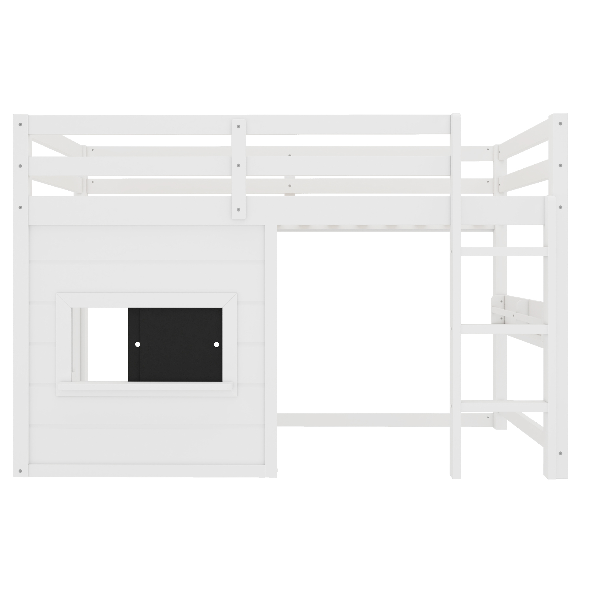 Twin Size loft bed with a playful sliding chalkboard, built-in bookshelf, and high-quality safety rails, White - Image 5