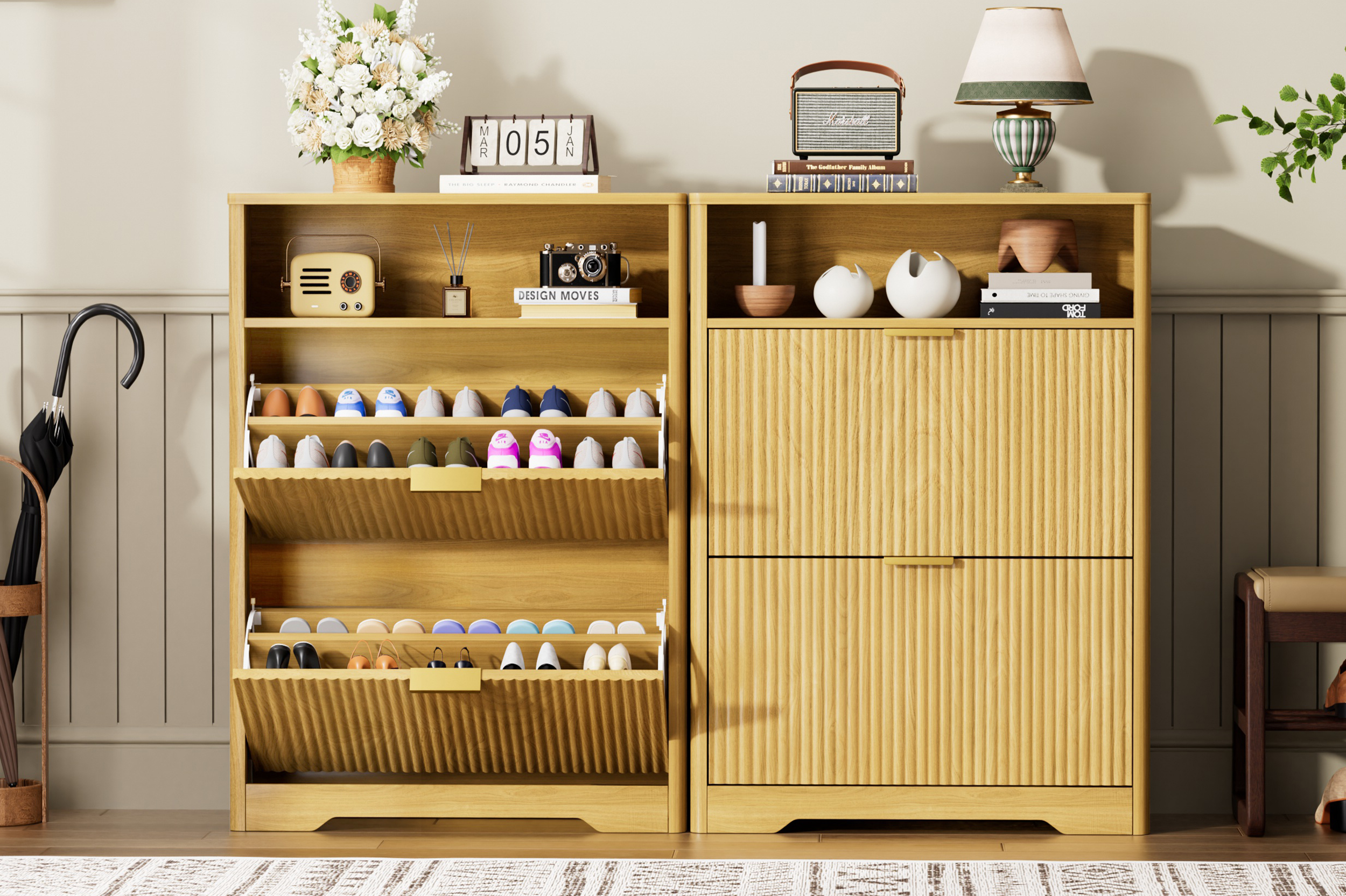 Shoe Cabinet Storage for Entryway Hidden Shoes Storage Cabinet with 2 Flip Drawers, Tall Free Standing Shoe Organizer Rack for Foyer, Hallway. Natural,31.6'' L x 9.6'' W x 40'' H. - Image 5