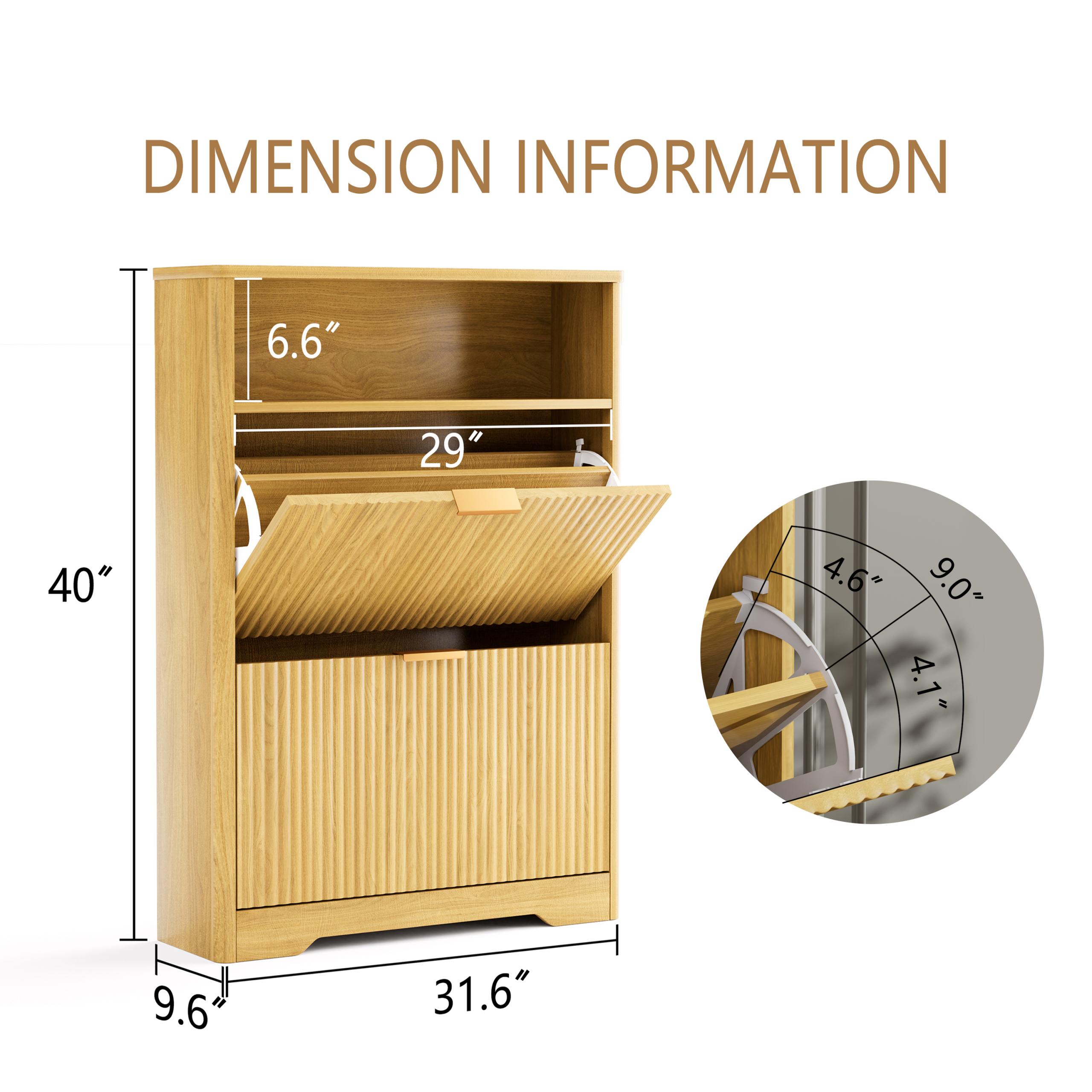 Shoe Cabinet Storage for Entryway Hidden Shoes Storage Cabinet with 2 Flip Drawers, Tall Free Standing Shoe Organizer Rack for Foyer, Hallway. Natural,31.6'' L x 9.6'' W x 40'' H. - Image 6