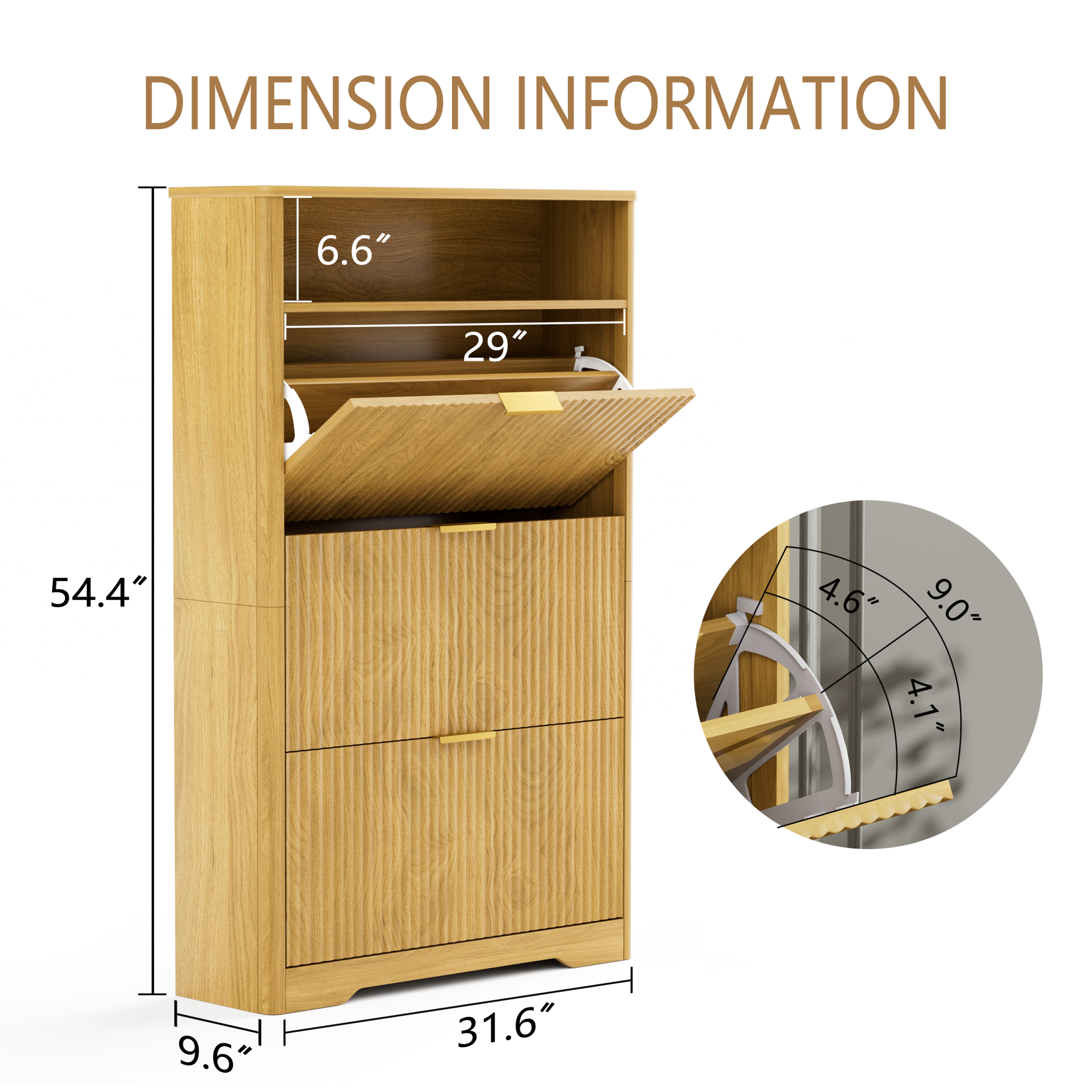 Shoe Cabinet Storage for Entryway Hidden Shoes Storage Cabinet with 3 Flip Drawers, Tall Free Standing Shoe Organizer Rack for Foyer, Hallway. Natural,31.6'' L x 9.6'' W x 54.4'' H. - Image 6
