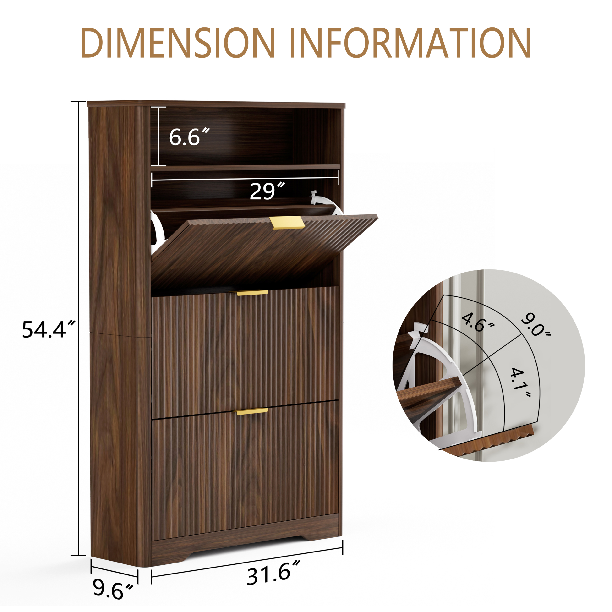 Shoe Cabinet Storage for Entryway Hidden Shoes Storage Cabinet with 3 Flip Drawers, Tall Free Standing Shoe Organizer Rack for Foyer, Hallway. Walnut ,31.6'' L x 9.6'' W x 54.4'' H. - Image 6