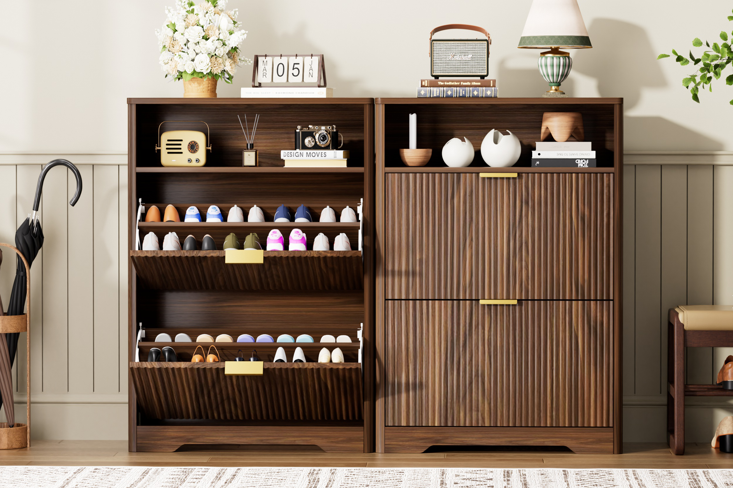 Shoe Cabinet Storage for Entryway Hidden Shoes Storage Cabinet with 2 Flip Drawers, Tall Free Standing Shoe Organizer Rack for Foyer, Hallway. Walnut,31.6'' L x 9.6'' W x 40'' H. - Image 5