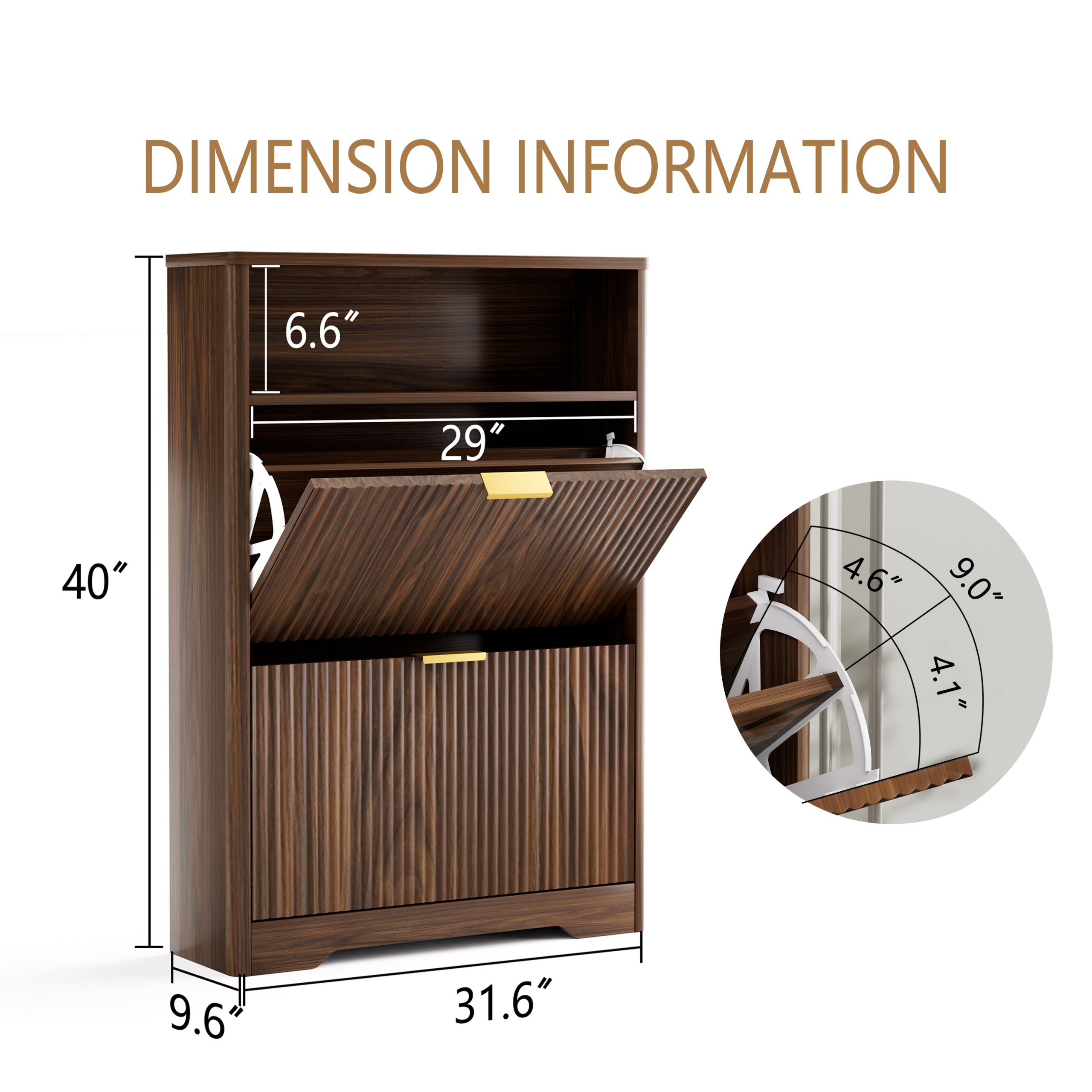 Shoe Cabinet Storage for Entryway Hidden Shoes Storage Cabinet with 2 Flip Drawers, Tall Free Standing Shoe Organizer Rack for Foyer, Hallway. Walnut,31.6'' L x 9.6'' W x 40'' H. - Image 6