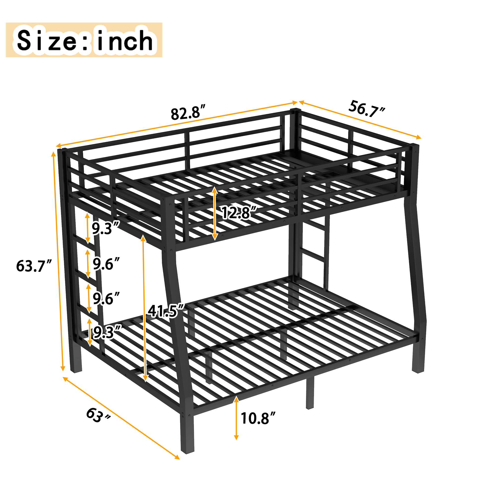 Metal Full XL over Queen Bunk Bed for Teens and Adults,Space-Saving/Noise Reduced/No Box Spring Needed,Black - Image 4