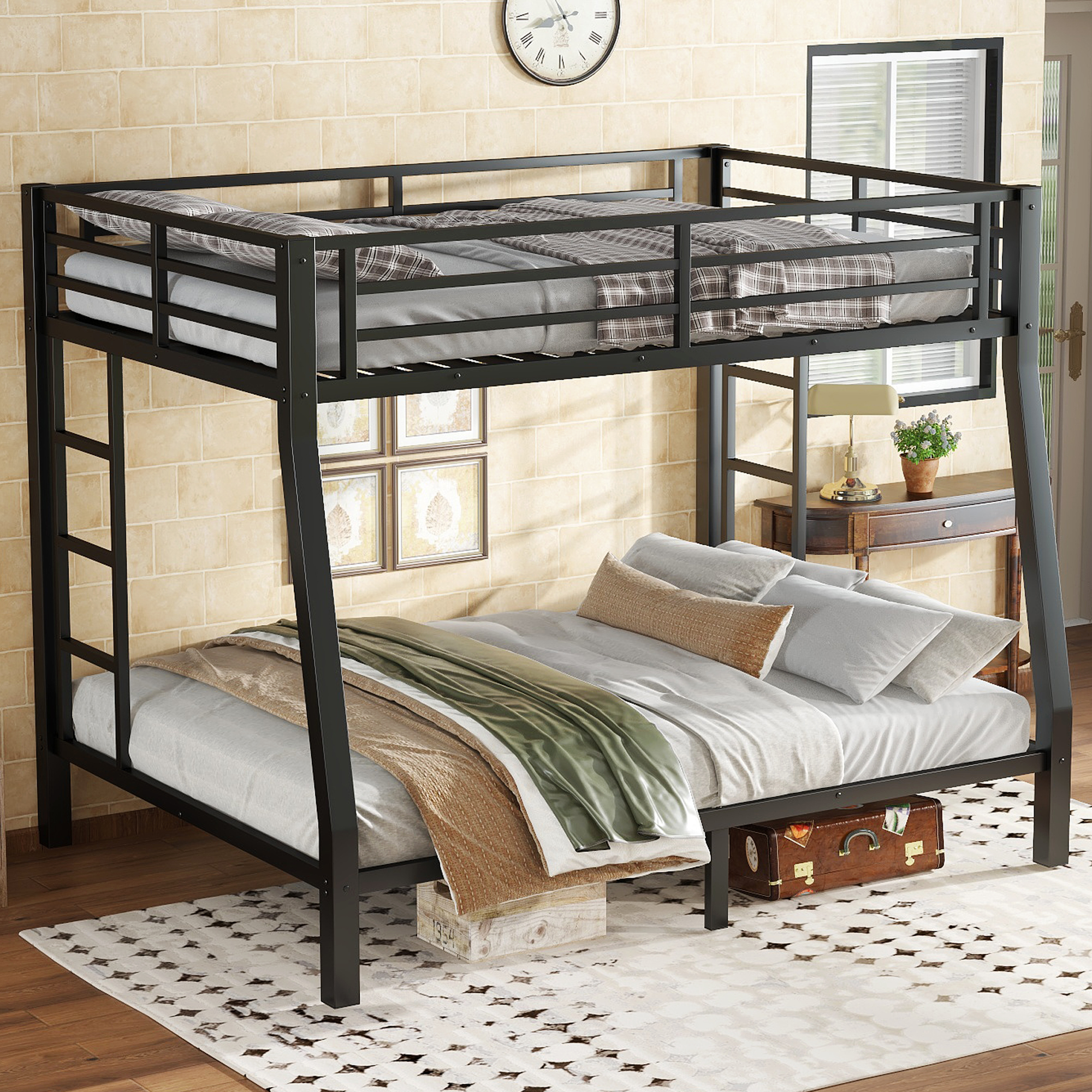 Metal Full XL over Queen Bunk Bed for Teens and Adults,Space-Saving/Noise Reduced/No Box Spring Needed,Black - Image 3