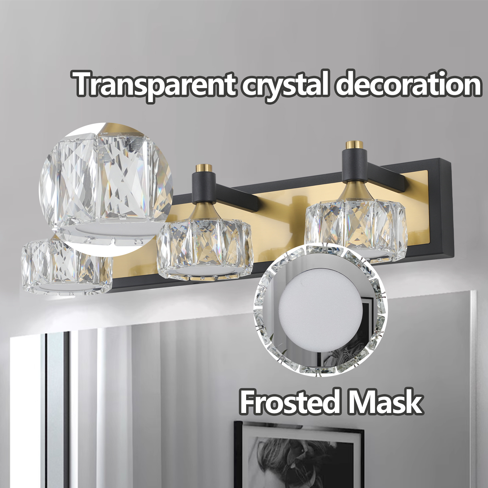 20" Modern Crystal Vanity Light with Black and Gold Finish – 3-Light Bathroom Wall Sconce, Elegant and Stylish Fixture for Bathroom, Bedroom, or Hallway - Image 5