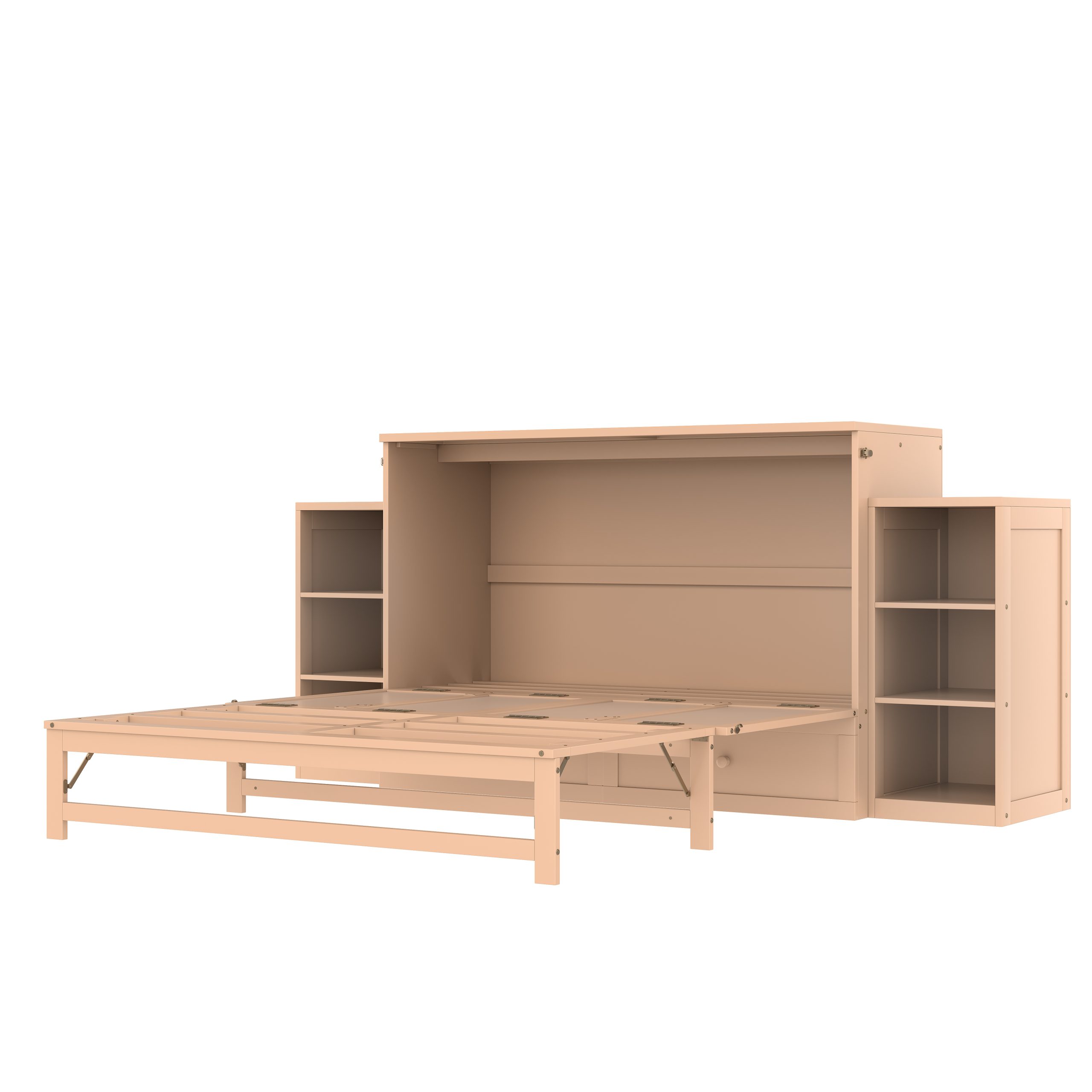 Queen size Murphy bed with spacious storage drawers and shelves. Ideal for guest rooms or compact bedrooms.Golden - Image 6