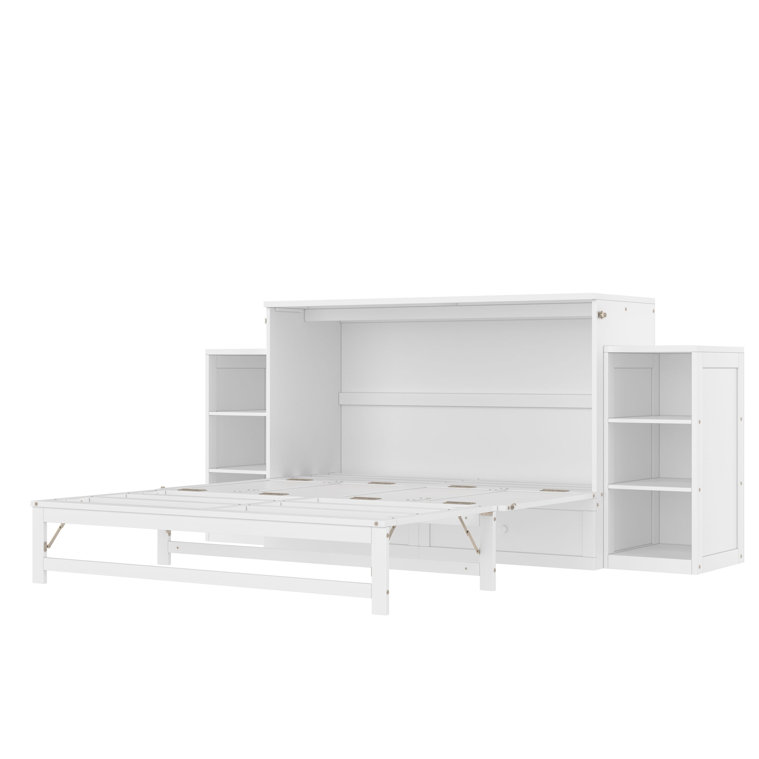 Queen size Murphy bed with spacious storage drawers and shelves. Ideal for guest rooms or compact bedrooms. White - Image 5