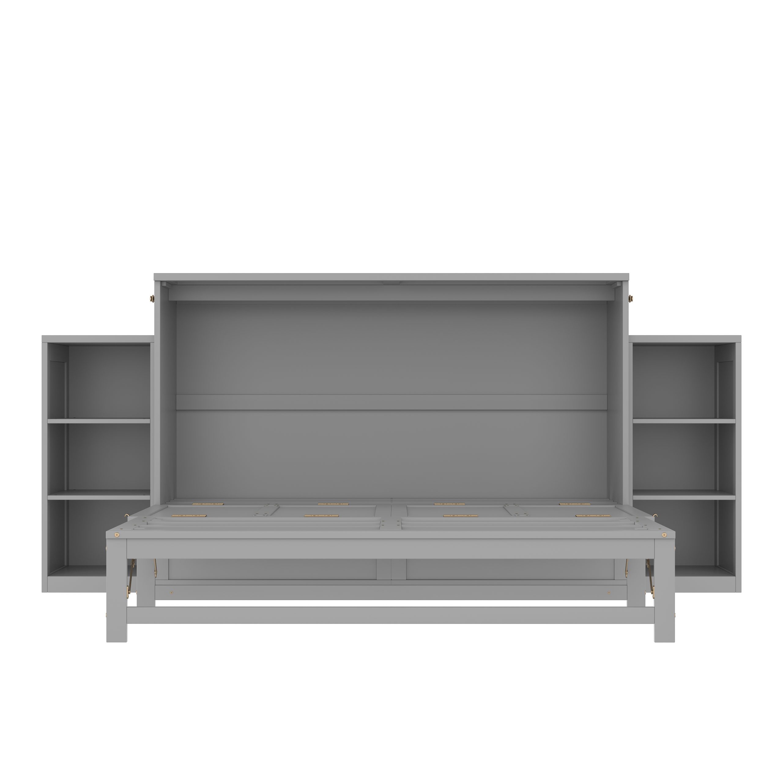 Queen size Murphy bed with spacious storage drawers and shelves. Ideal for guest rooms or compact bedrooms.Light gray - Image 5
