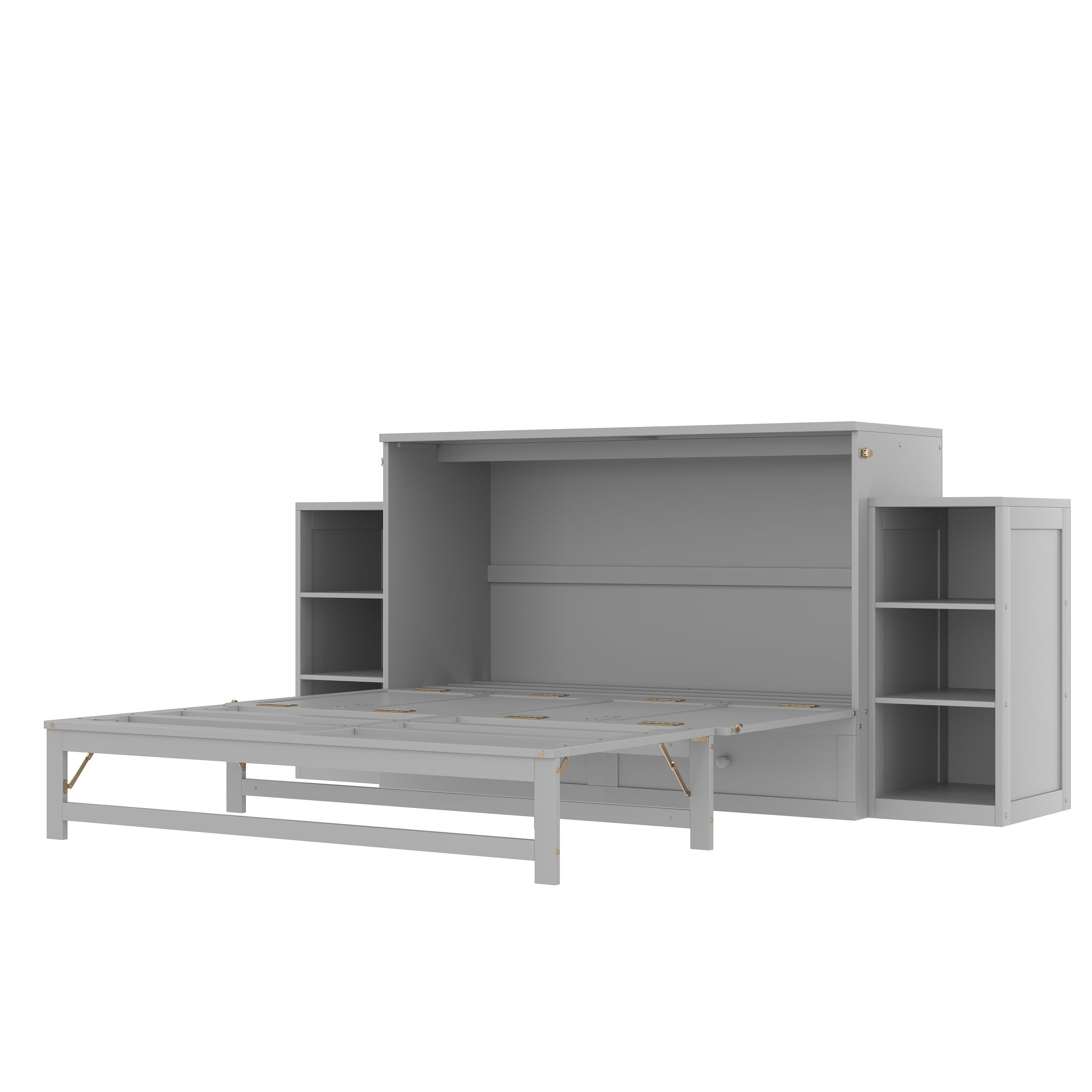 Queen size Murphy bed with spacious storage drawers and shelves. Ideal for guest rooms or compact bedrooms.Light gray - Image 6