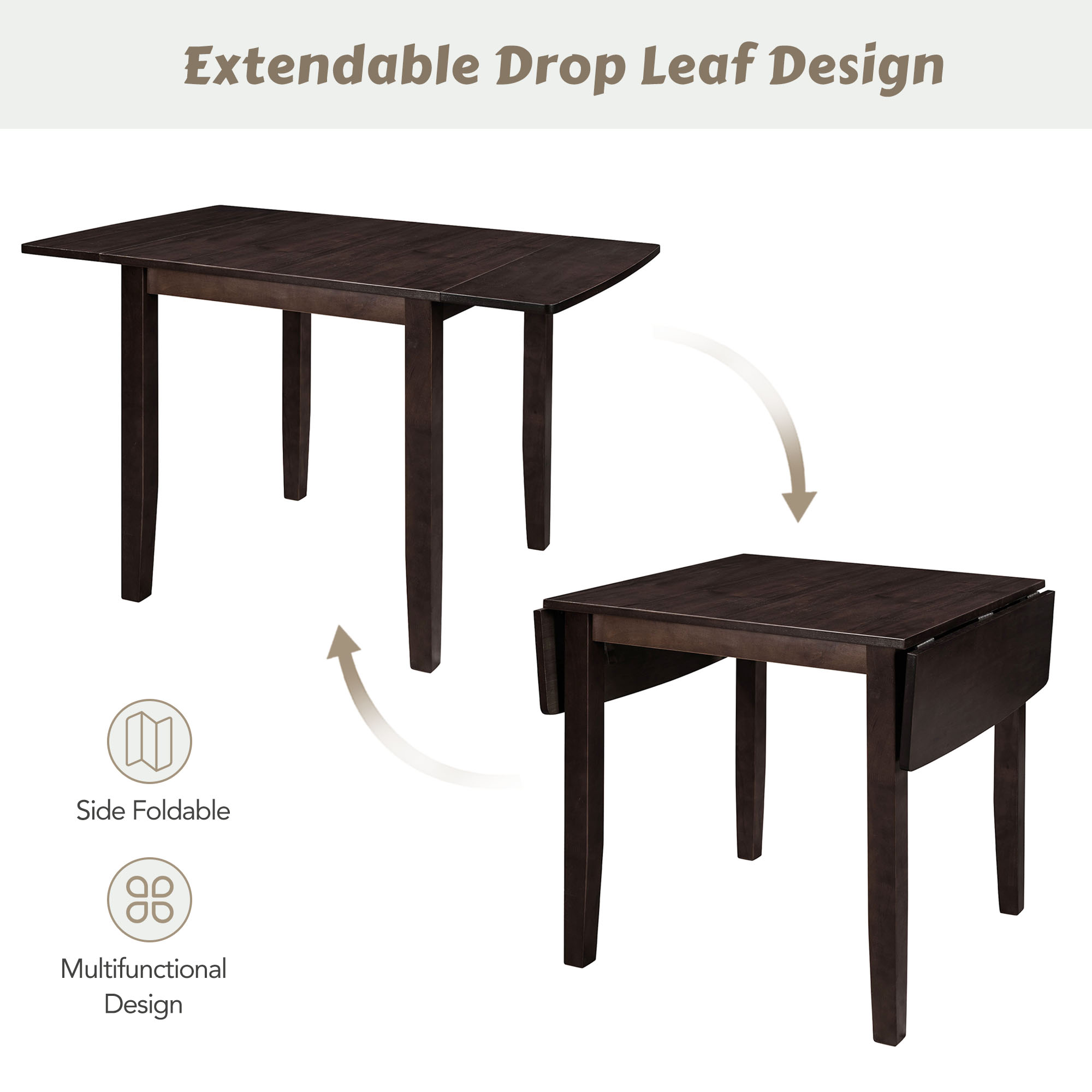 TOPMAX 3-Piece Wood Drop Leaf Breakfast Nook Dining Table Set with 2 X-back Chairs for Small Places, Espresso - Image 6