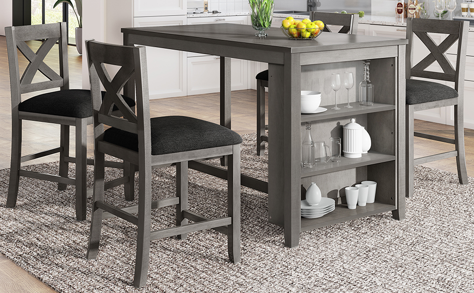 TOPMAX 5 Pieces Counter Height Rustic Farmhouse Dining Room Wooden Bar Table Set with 4 Chairs, Gray - Image 4