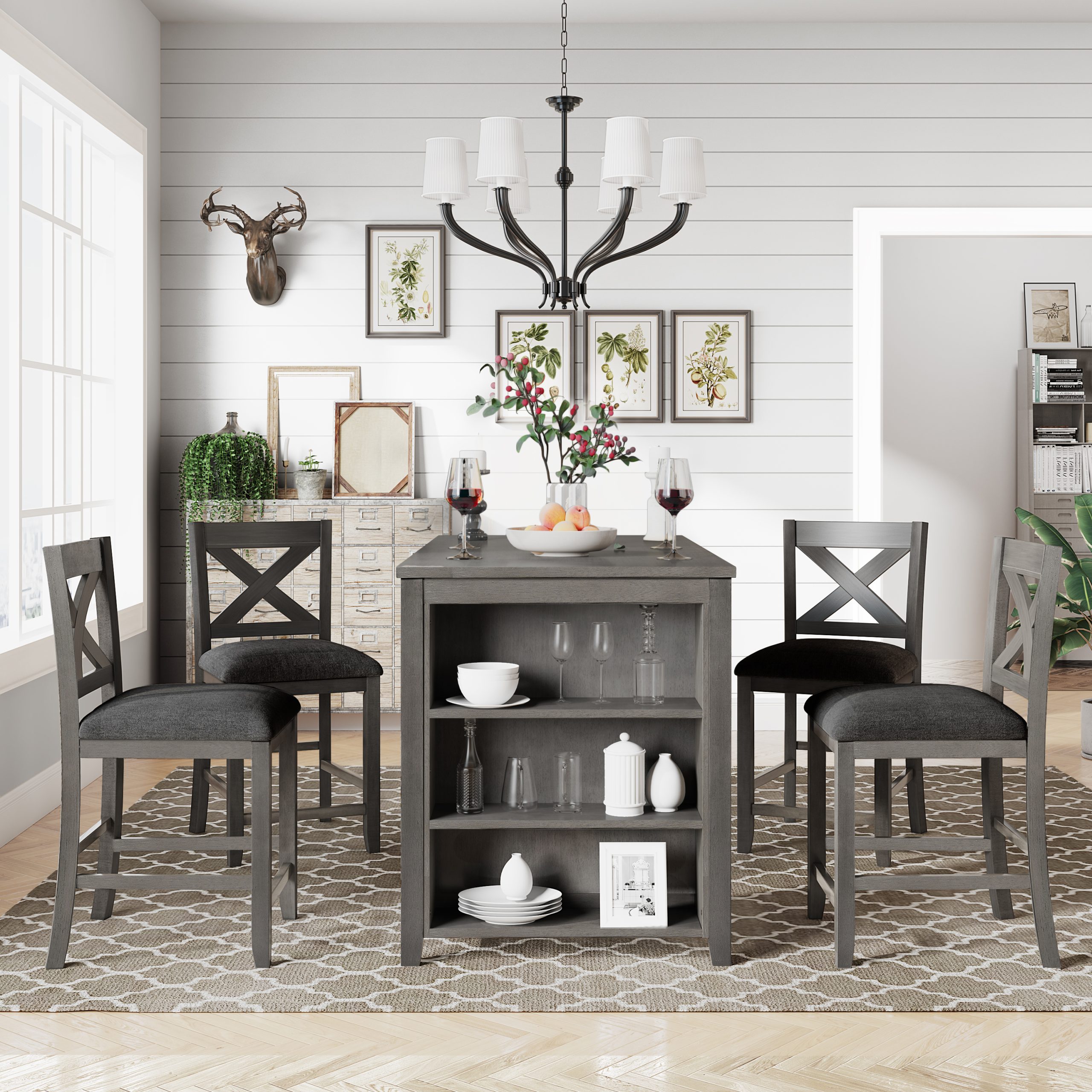 TOPMAX 5 Pieces Counter Height Rustic Farmhouse Dining Room Wooden Bar Table Set with 4 Chairs, Gray - Image 6