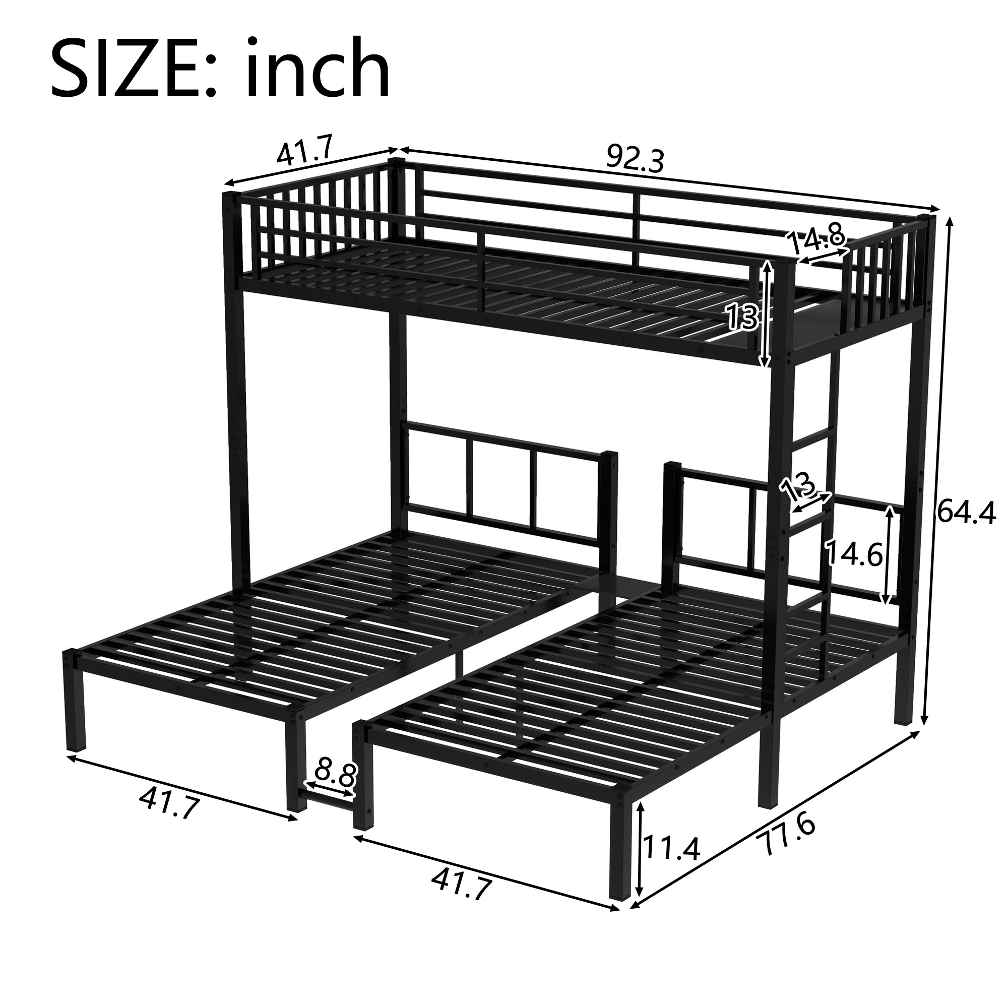 Twin over Twin & Twin Bunk Beds for 3, Twin XL over Twin & Twin Bunk Bed Metal Triple Bunk Bed, Black - Image 4