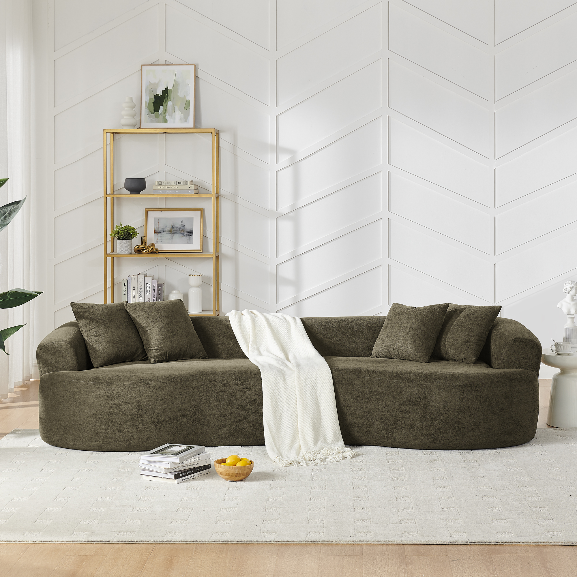 Modern Cloud 4-Seater Sectional Curved Sofa, Minimalist Compression Living Room Couch, No Assembly Needed, Chenille - Image 2