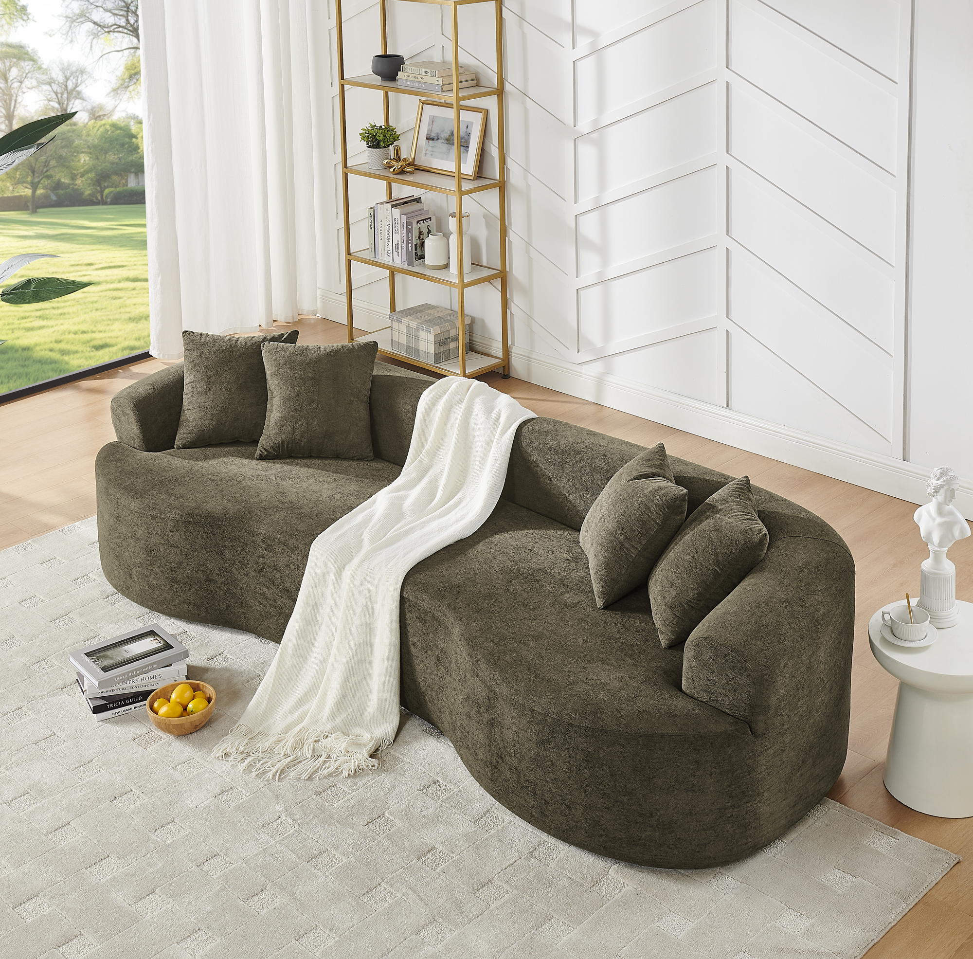 Modern Cloud 4-Seater Sectional Curved Sofa, Minimalist Compression Living Room Couch, No Assembly Needed, Chenille - Image 3
