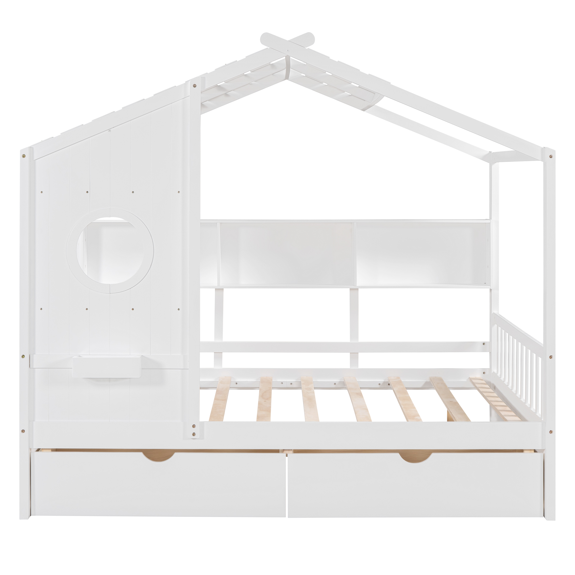 Wooden Full Size House Bed with 2 Drawers,Kids Bed with Storage Shelf, White(Old SKU: HL000052AAK) - Image 3