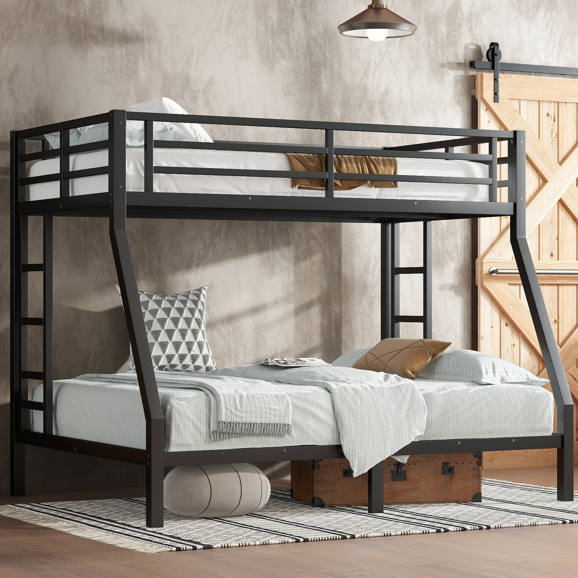 Metal Twin over Full Bunk Bed for Teens and Adults,Space-Saving/Noise Reduced/No Box Spring Needed, Black - Image 1