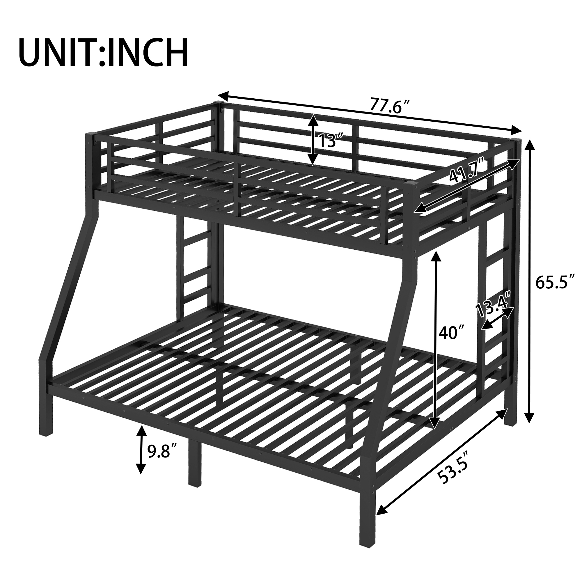 Metal Twin over Full Bunk Bed for Teens and Adults,Space-Saving/Noise Reduced/No Box Spring Needed, Black - Image 3