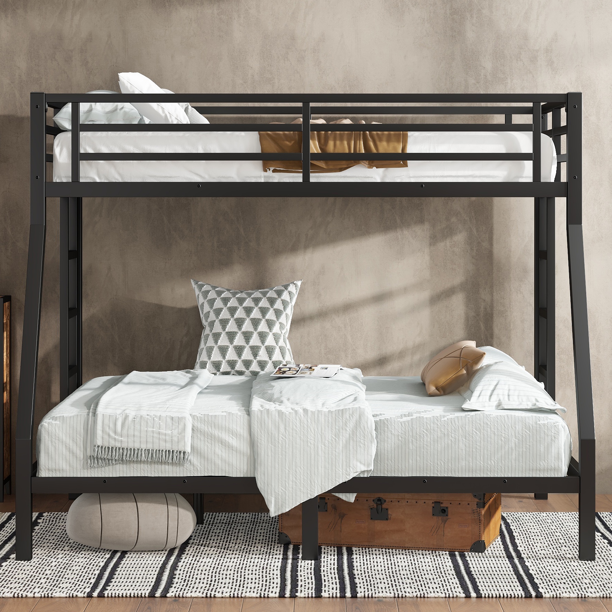Metal Twin over Full Bunk Bed for Teens and Adults,Space-Saving/Noise Reduced/No Box Spring Needed, Black - Image 2