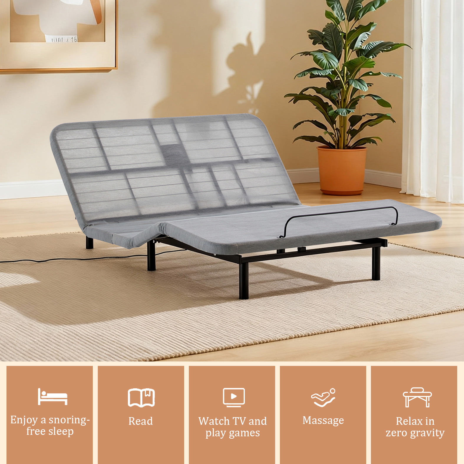 Caron 4.0 Ergonomic Queen Size Adjustable Bed Frame, Adjustable Bed Base with Head and Foot Incline, Electric Base w/Wireless Remote Control, Massager - Image 2