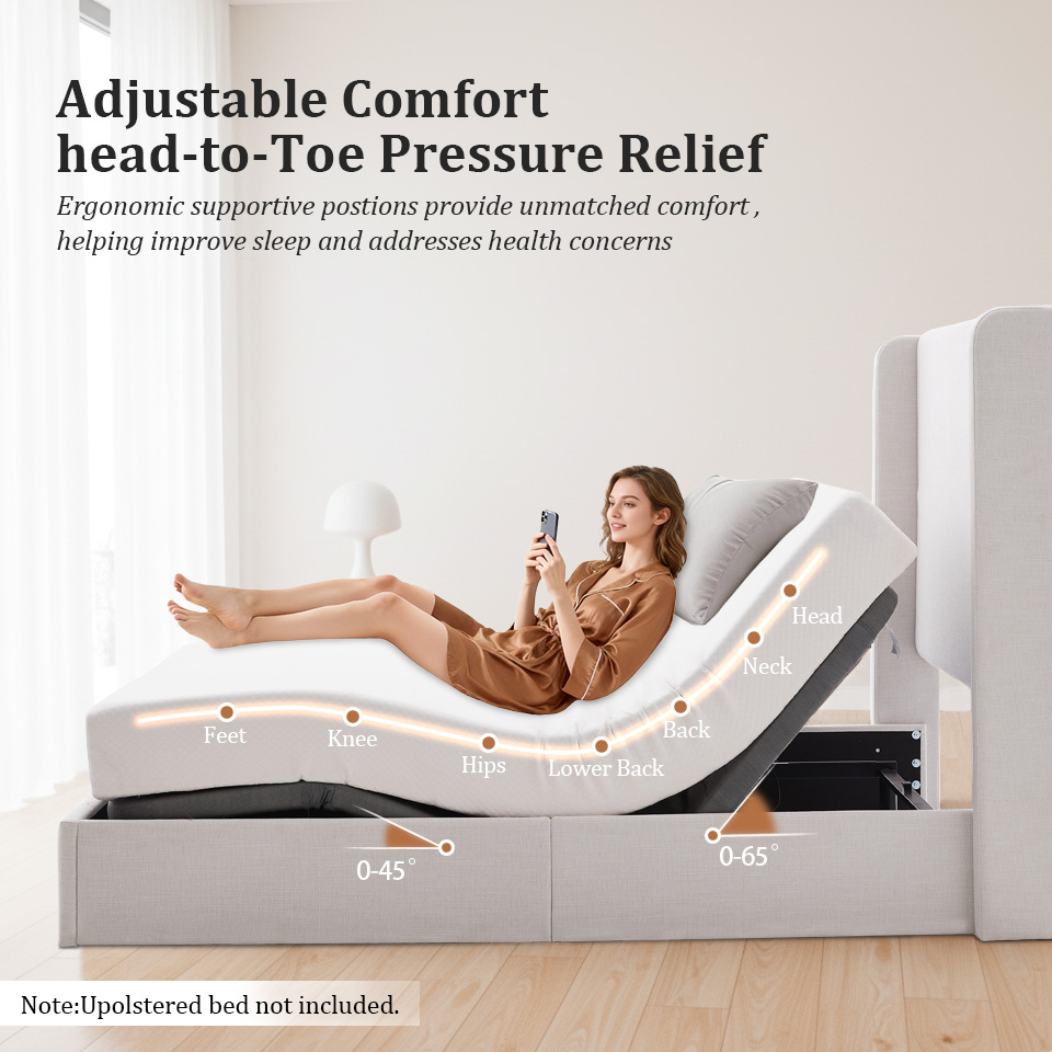 Caron 4.0 Ergonomic Queen Size Adjustable Bed Frame, Adjustable Bed Base with Head and Foot Incline, Electric Base w/Wireless Remote Control, Massager - Image 5