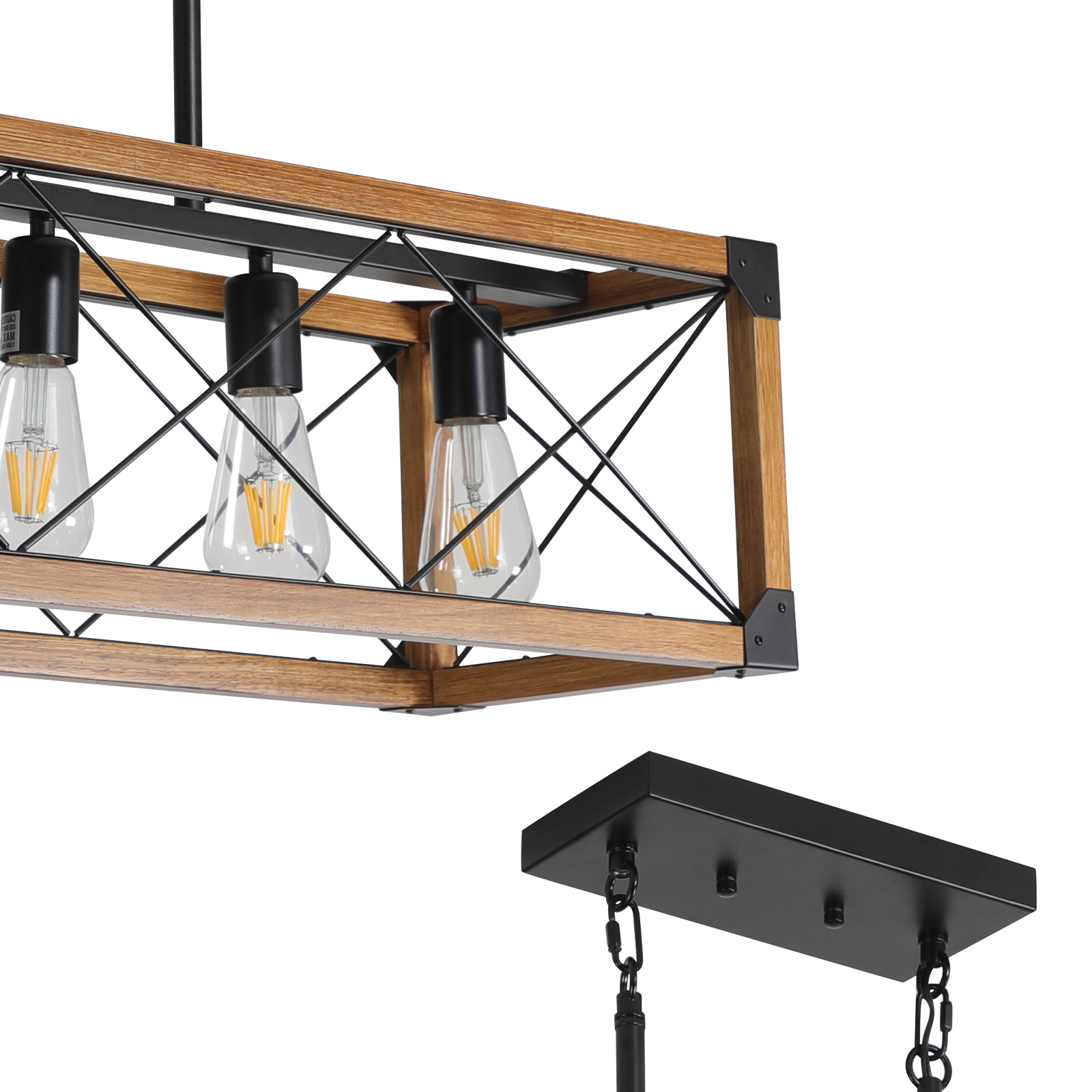 (Same as W1340111207/L1011) 32" Walnut Industrial Farmhouse Rectangle Pendant Light, 5-Light Chandelier for Dining Room, Kitchen Island, Cafe Decor (No Bulbs) - Image 6