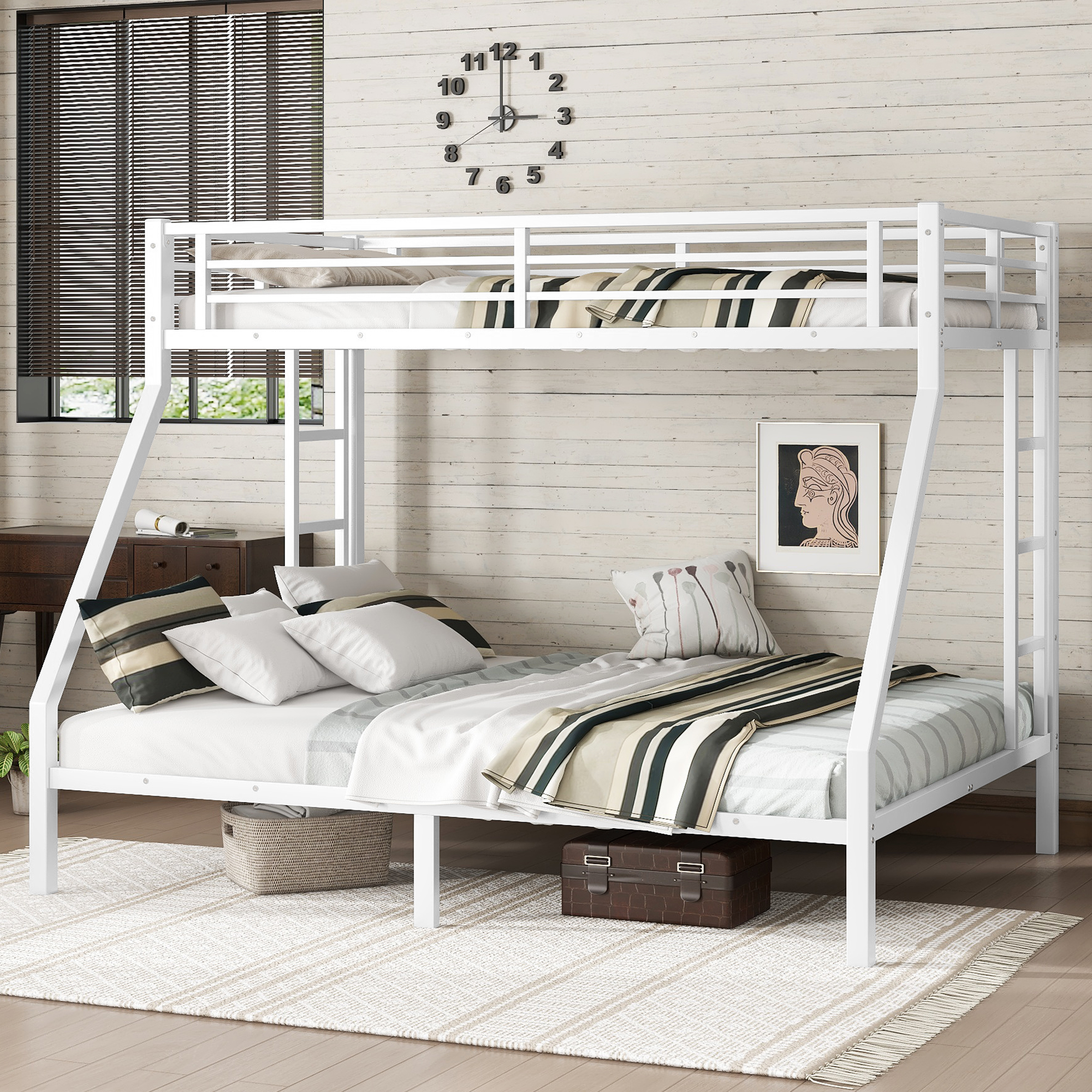 Metal Twin XL over Queen Bunk Bed for Teens and Adults,Space-Saving/Noise Reduced/No Box Spring Needed, White - Image 2