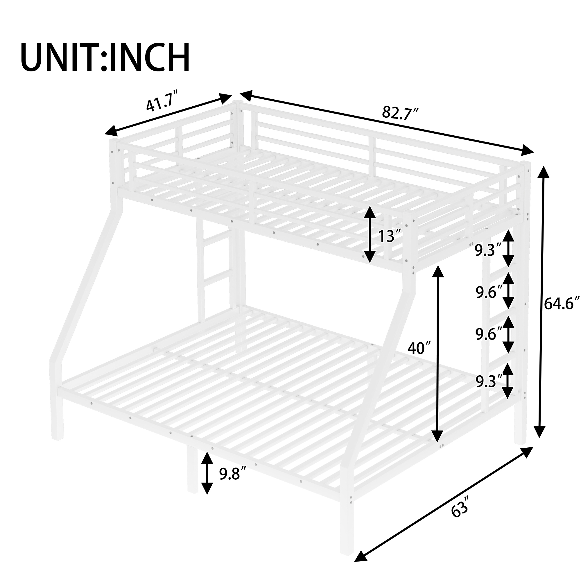 Metal Twin XL over Queen Bunk Bed for Teens and Adults,Space-Saving/Noise Reduced/No Box Spring Needed, White - Image 3