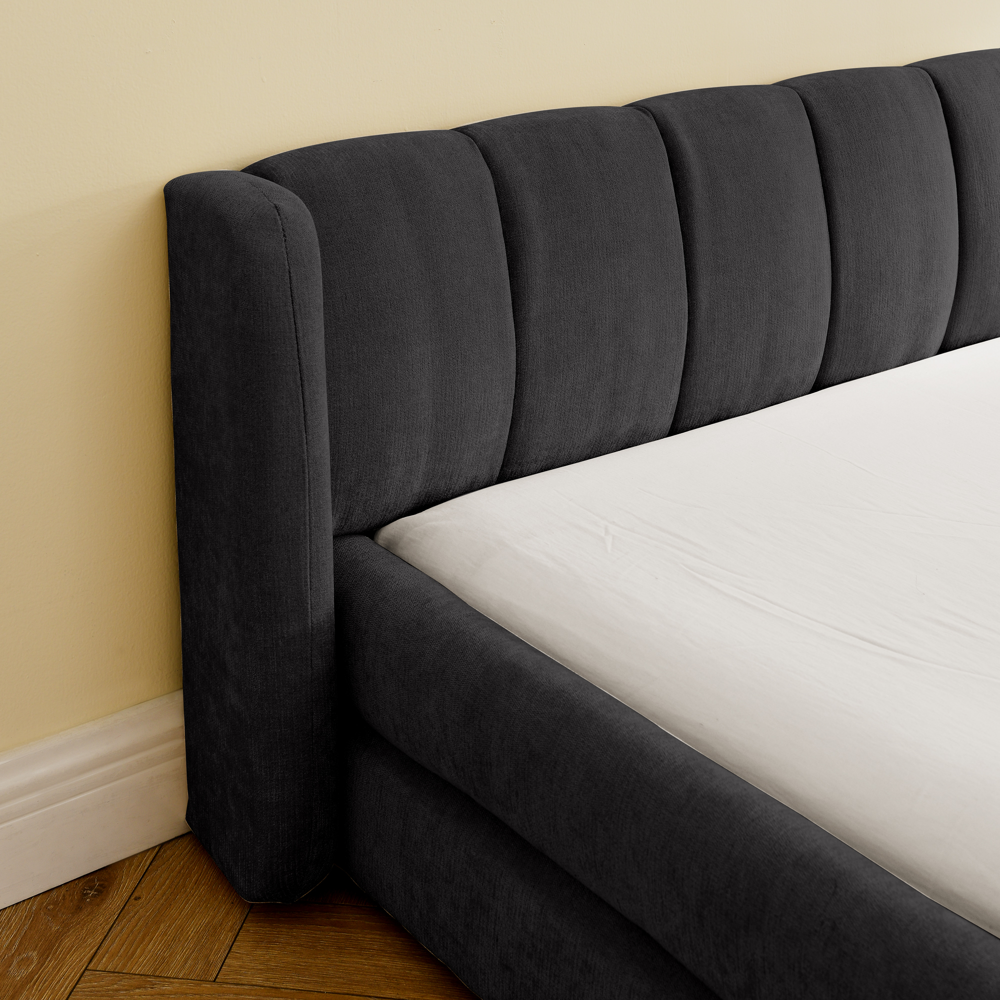 King Size Upholstered Bed Frame with Thick Fabric, comfortable upholstered bed frame, Chenille fabric, with headboard and solid bed frame-Dark Gray(88''*87''*23'') - Image 4