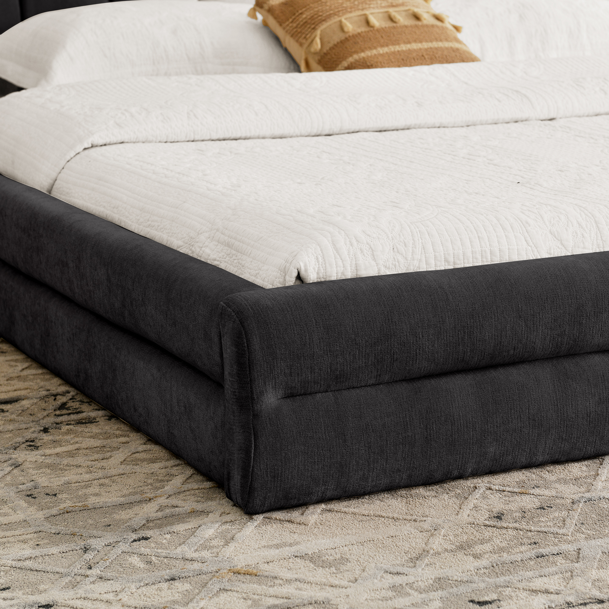 King Size Upholstered Bed Frame with Thick Fabric, comfortable upholstered bed frame, Chenille fabric, with headboard and solid bed frame-Dark Gray(88''*87''*23'') - Image 6