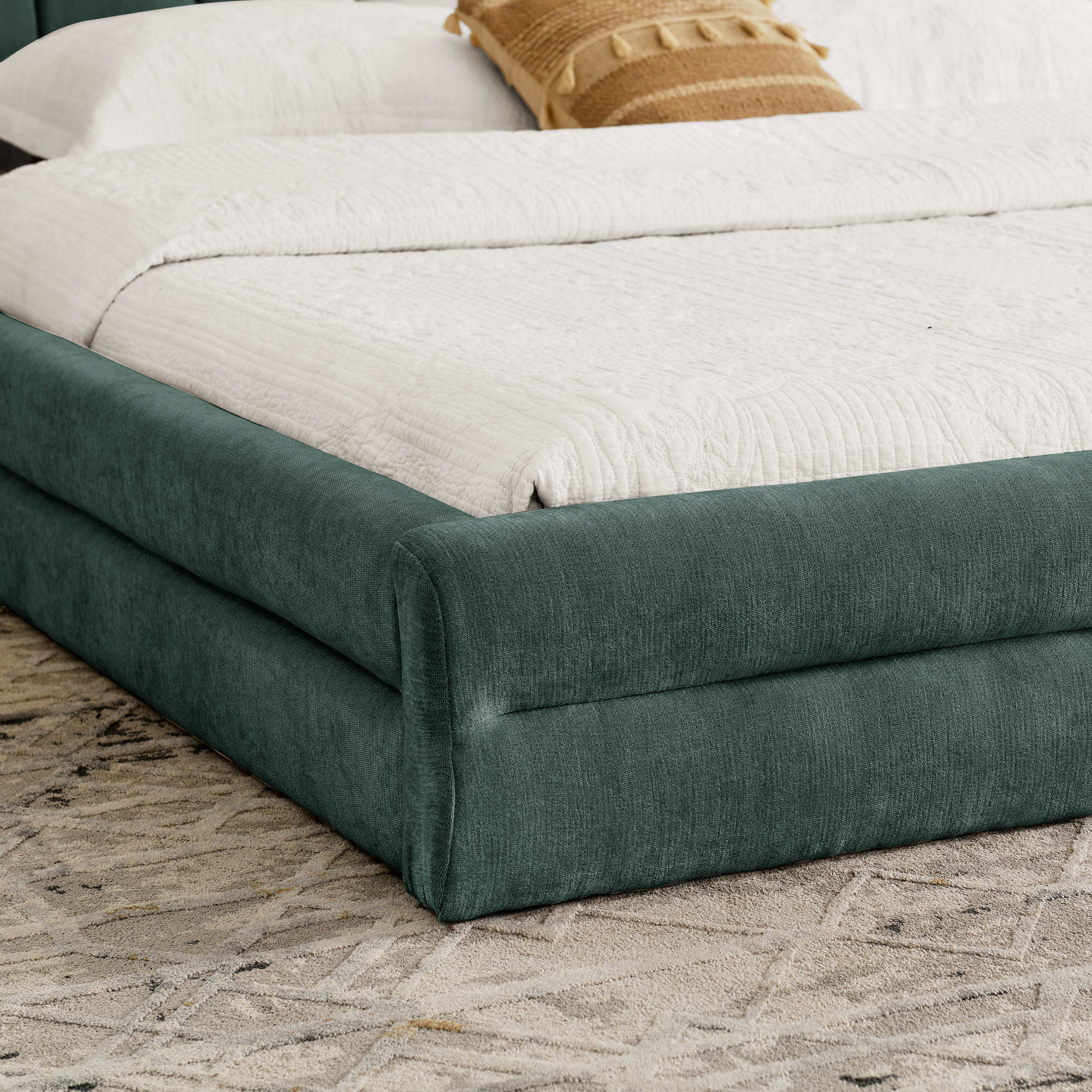 King Size Upholstered Bed Frame with Thick Fabric, comfortable upholstered bed frame, Chenille fabric, with headboard and solid bed frame-Blue+Green(88''*87''*23'') - Image 4