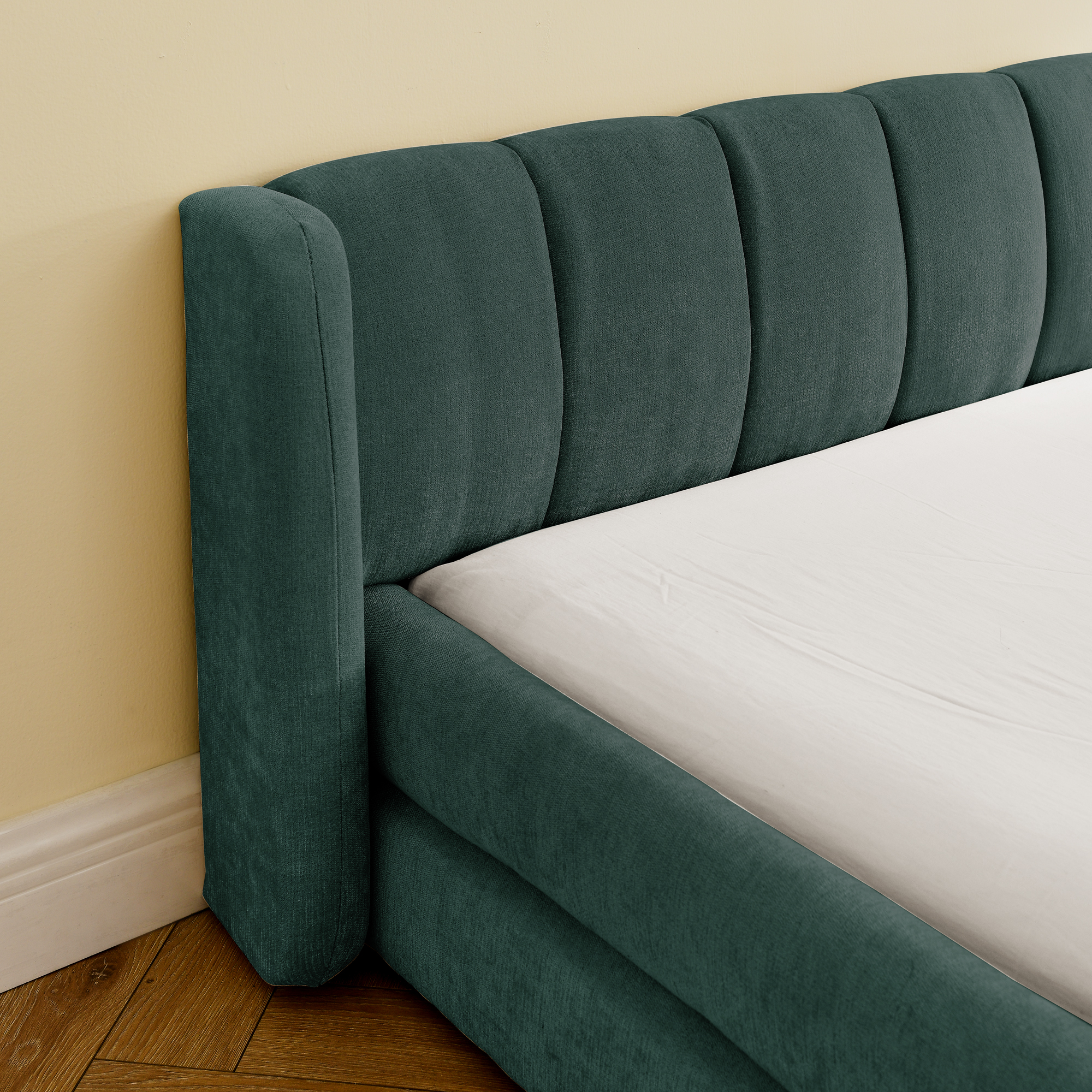 King Size Upholstered Bed Frame with Thick Fabric, comfortable upholstered bed frame, Chenille fabric, with headboard and solid bed frame-Blue+Green(88''*87''*23'') - Image 6