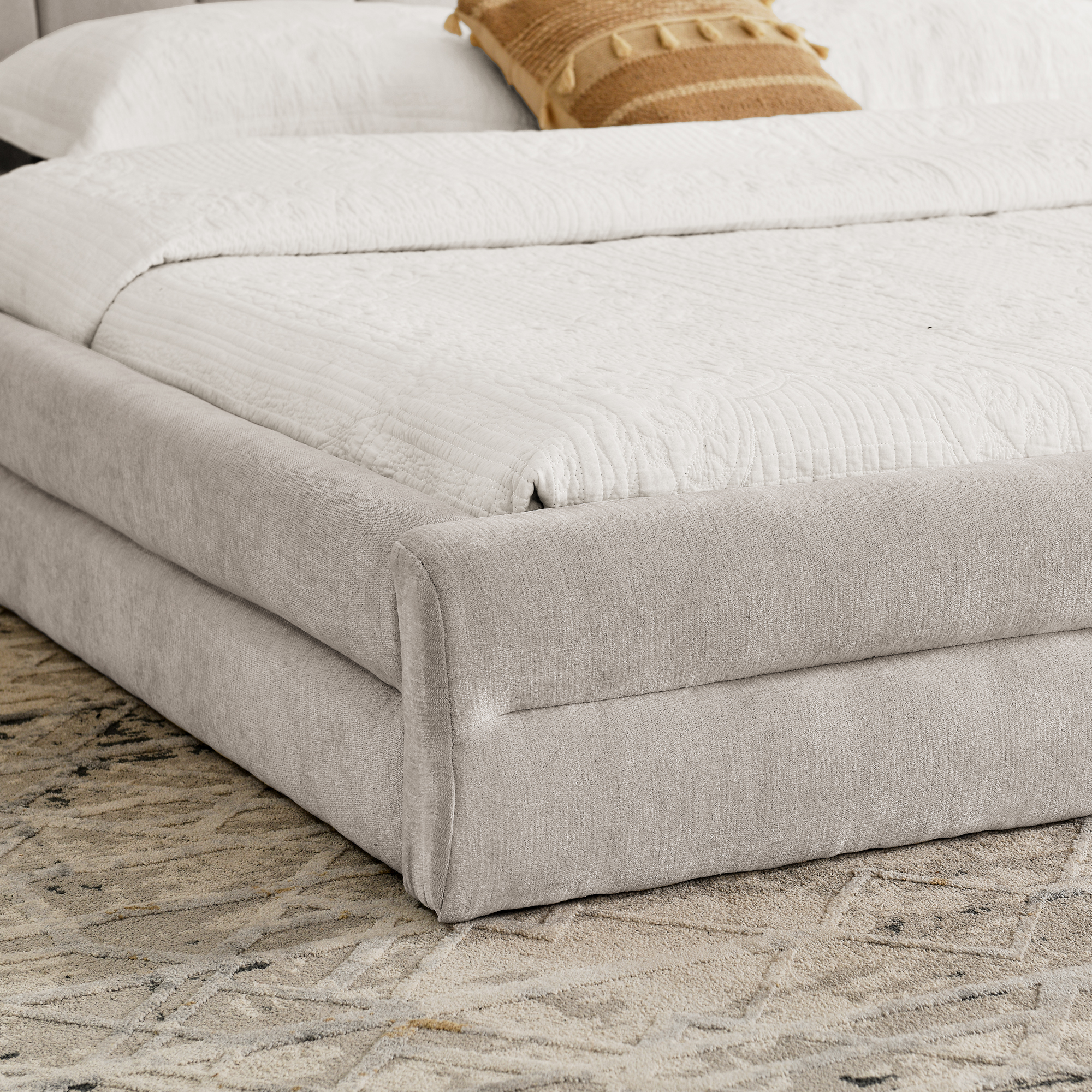 King Size Upholstered Bed Frame with Thick Fabric, comfortable upholstered bed frame, Chenille fabric, with headboard and solid bed frame-Beige(88''*87''*23'') - Image 5