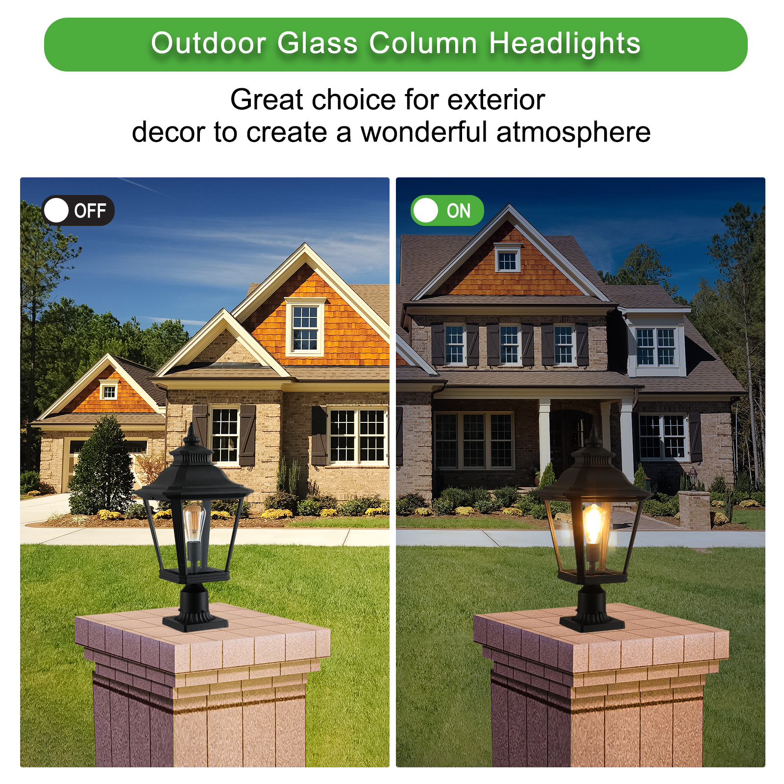 21"(H) 1-Pack Outdoor Post Lantern Light – Vintage Black Metal & Clear Glass Pillar Lamp for Garden, Gate, Driveway, and Pathway Lighting with Elegant Design (Bulb Not Included) - Image 4
