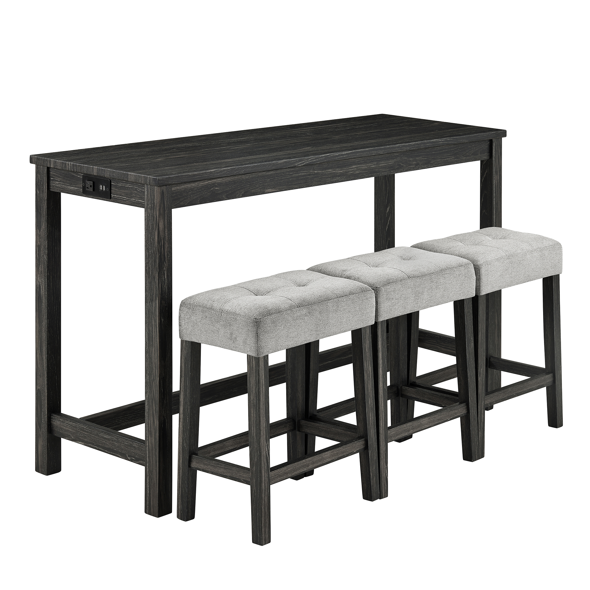 Bar Table Set with Power Outlet, Bar Table and Chairs Set, 4 Piece Dining Table Set, Industrial Breakfast Table Set, for Living Room, Dining Room, Game Room - Image 4