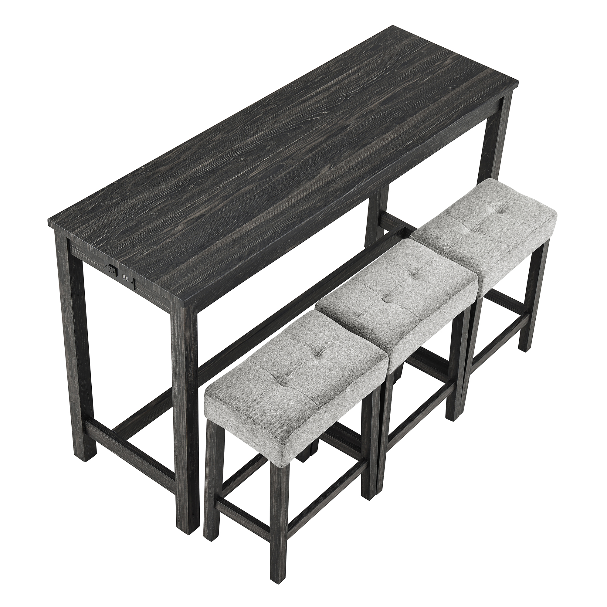 Bar Table Set with Power Outlet, Bar Table and Chairs Set, 4 Piece Dining Table Set, Industrial Breakfast Table Set, for Living Room, Dining Room, Game Room - Image 5