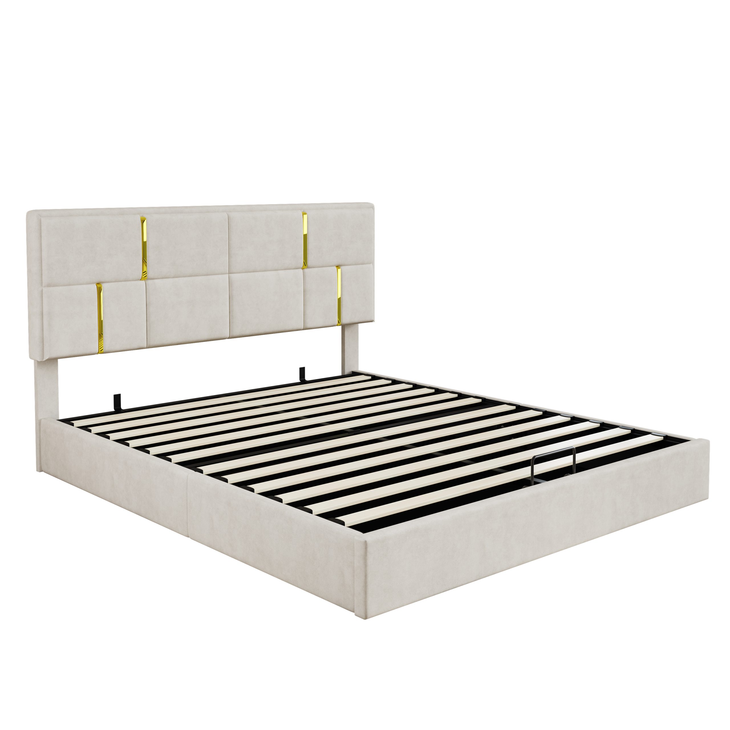 Queen Size Upholstered Platform Bed with Hydraulic Storage System,No Box Spring Needed,Beige(Old SKU: N733P207778A) - Image 4