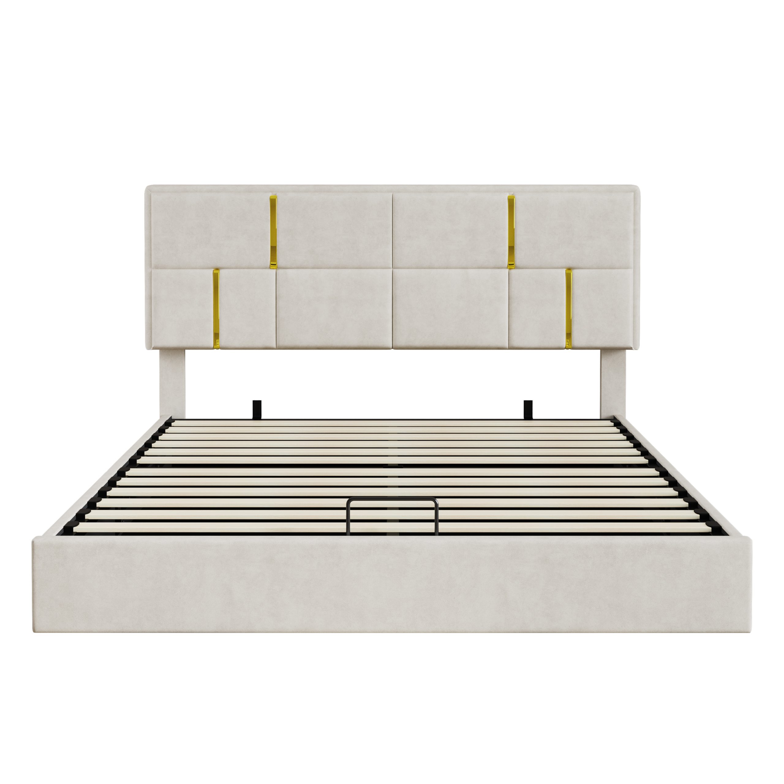 Queen Size Upholstered Platform Bed with Hydraulic Storage System,No Box Spring Needed,Beige(Old SKU: N733P207778A) - Image 5
