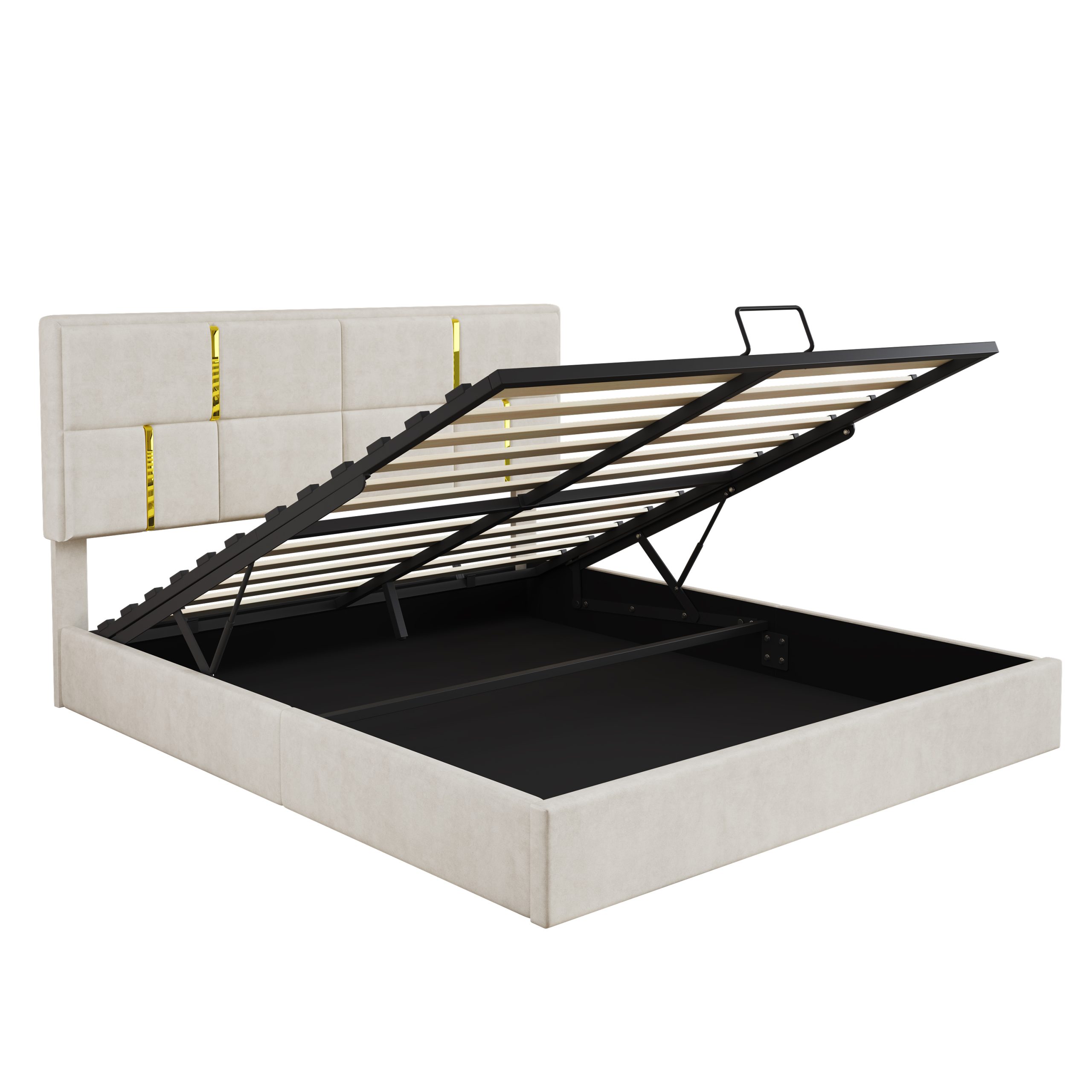 Queen Size Upholstered Platform Bed with Hydraulic Storage System,No Box Spring Needed,Beige(Old SKU: N733P207778A) - Image 6