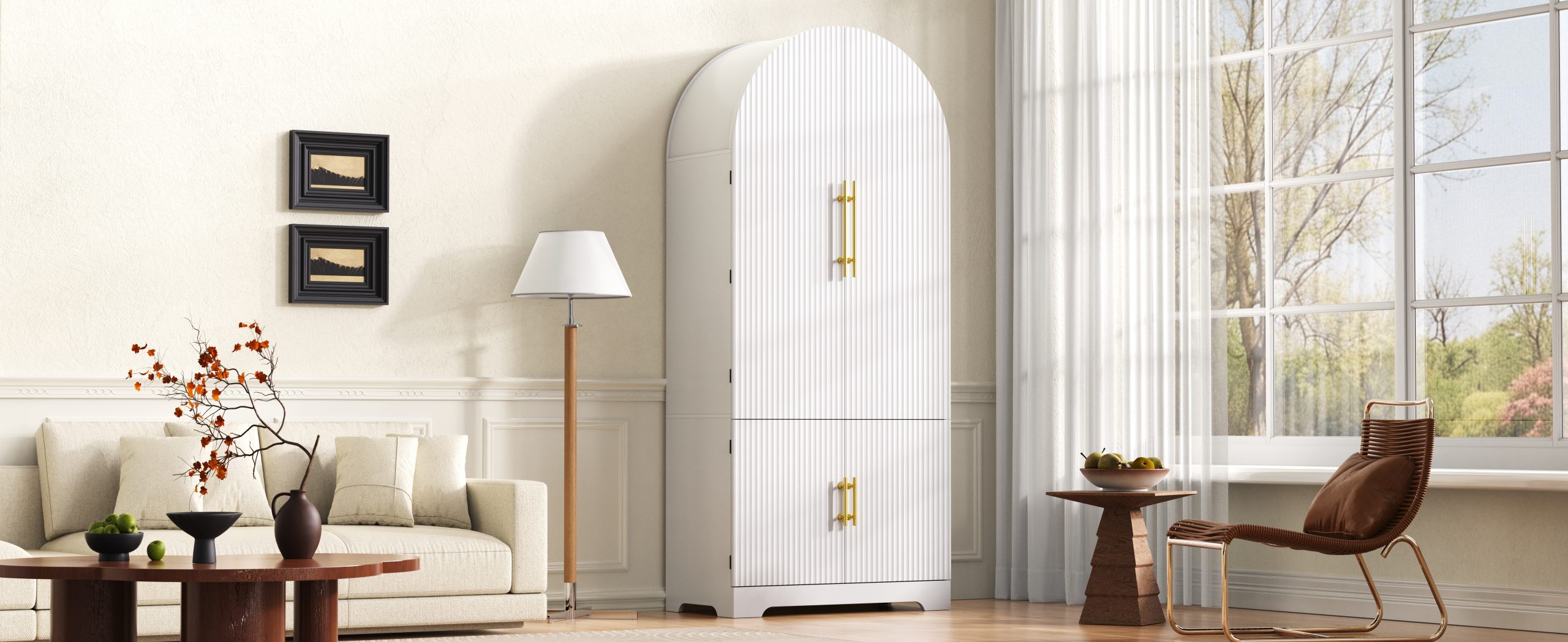 K&K 72" Tall Arched Kitchen Pantry Cabinet with 8 Door Shelves, Fluted Storage Cabinets with 3 Adjustable Shelves, Hidden Drawer, Versatile Cupboard for Kitchen, Dining & Bath Room, White - Image 2
