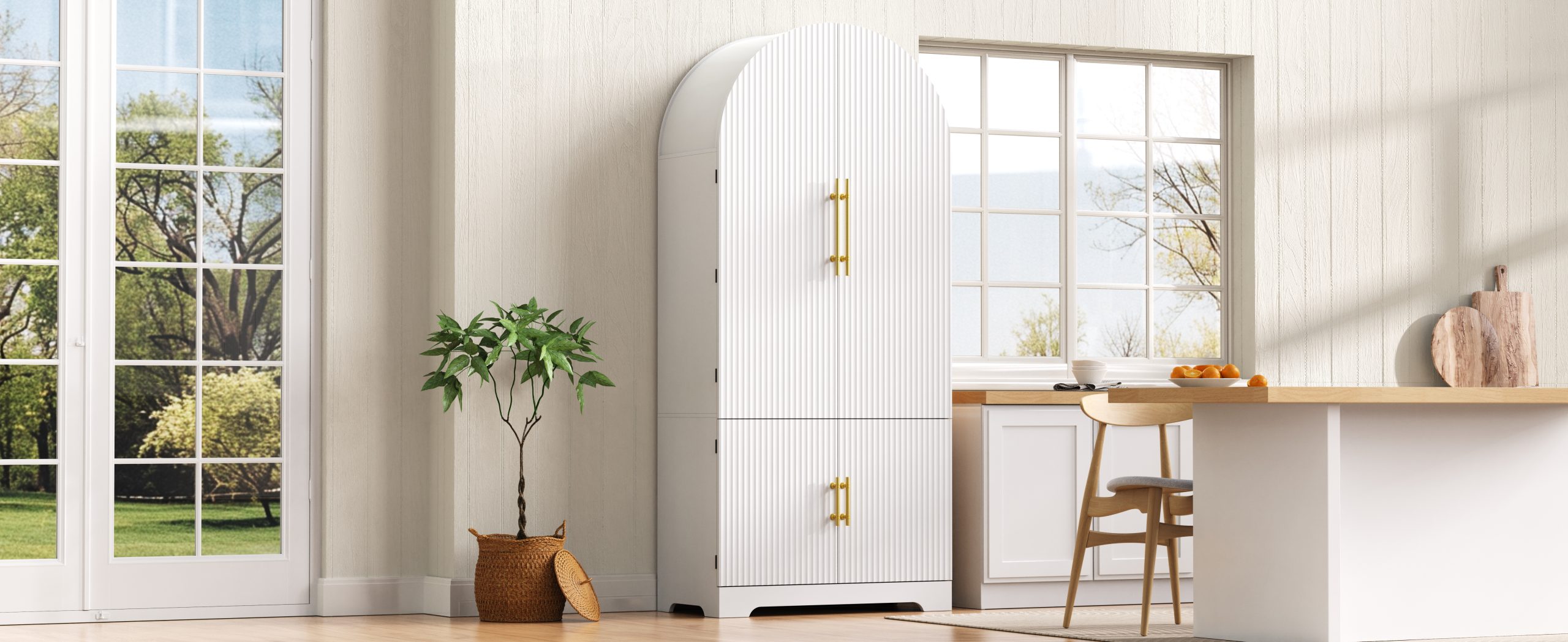 K&K 72" Tall Arched Kitchen Pantry Cabinet with 8 Door Shelves, Fluted Storage Cabinets with 3 Adjustable Shelves, Hidden Drawer, Versatile Cupboard for Kitchen, Dining & Bath Room, White - Image 5