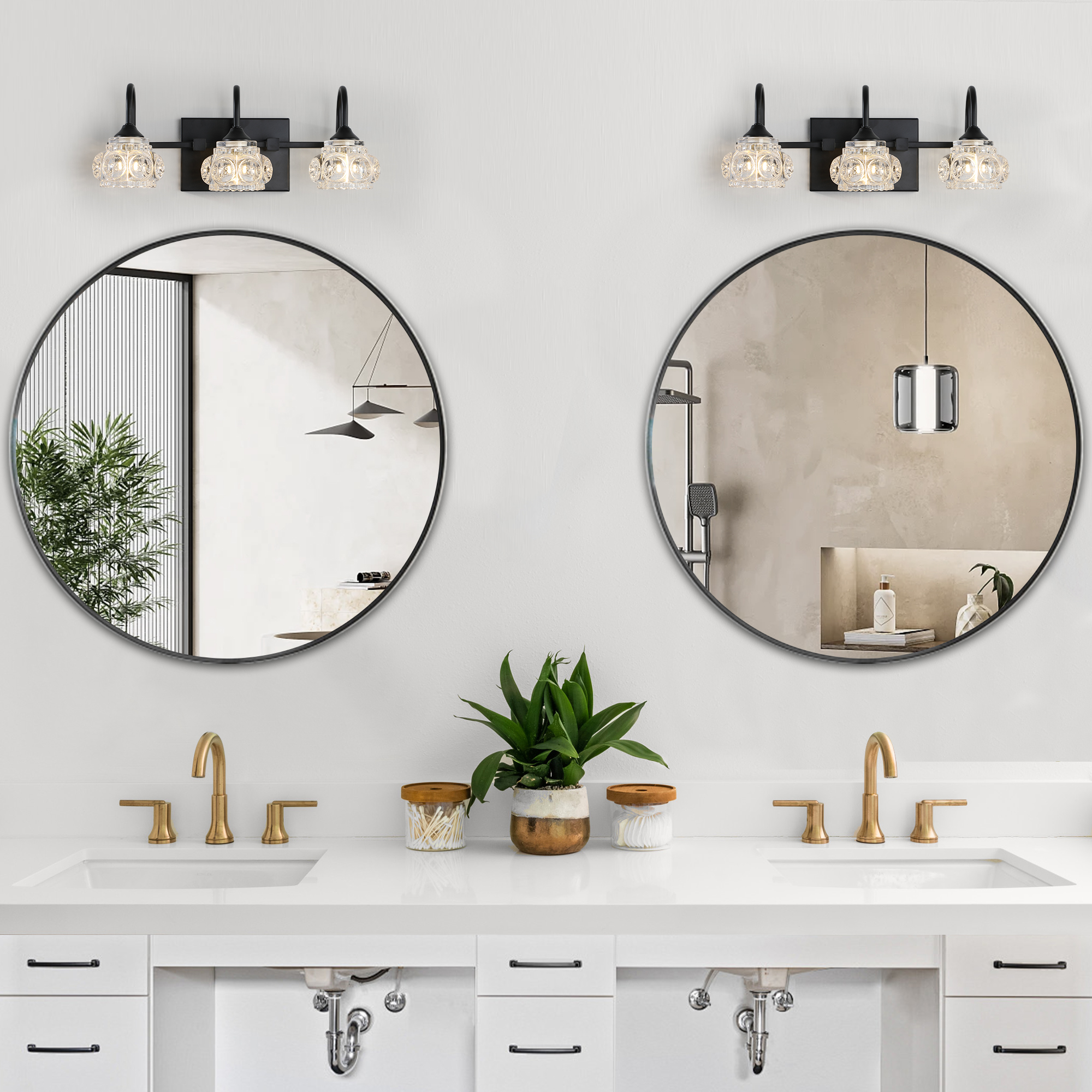 17" Retro 3-Light Bathroom Vanity Light Fixture - Black Finish with Crystal Glass Shades, Wall Mounted Lighting for Bathroom, Powder Room, and Vanity Mirror (No Bulbs) - Image 4