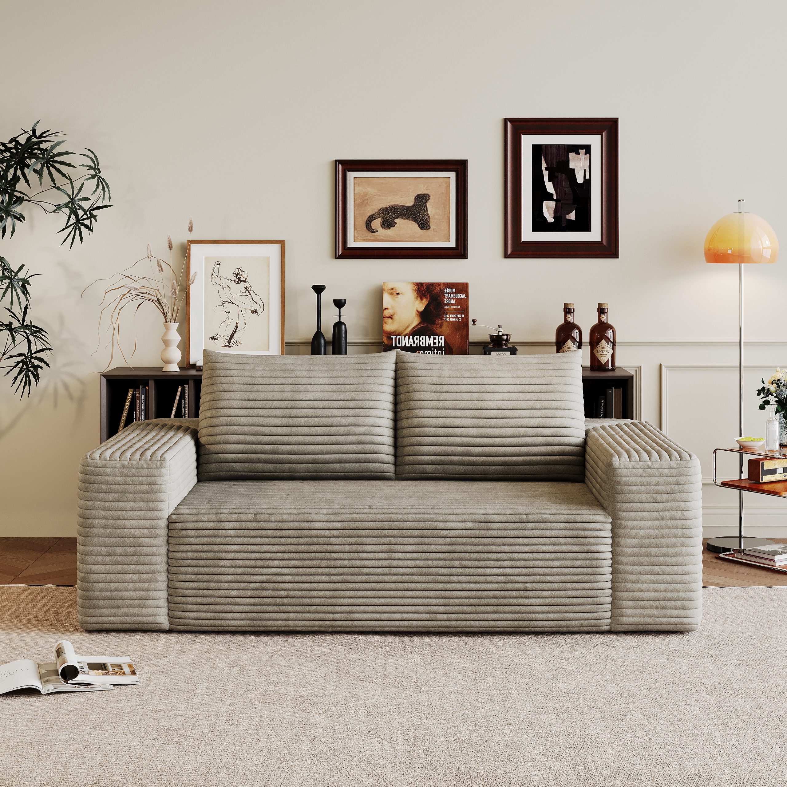 63" 2Setaser Sofa,Corduroy Fabric,Deep Seat Couches,Comfy Loveseat Sofa,No Assembly,1pcs for Living room, Bedroom,Conference room ,Apartment,Camel - Image 5