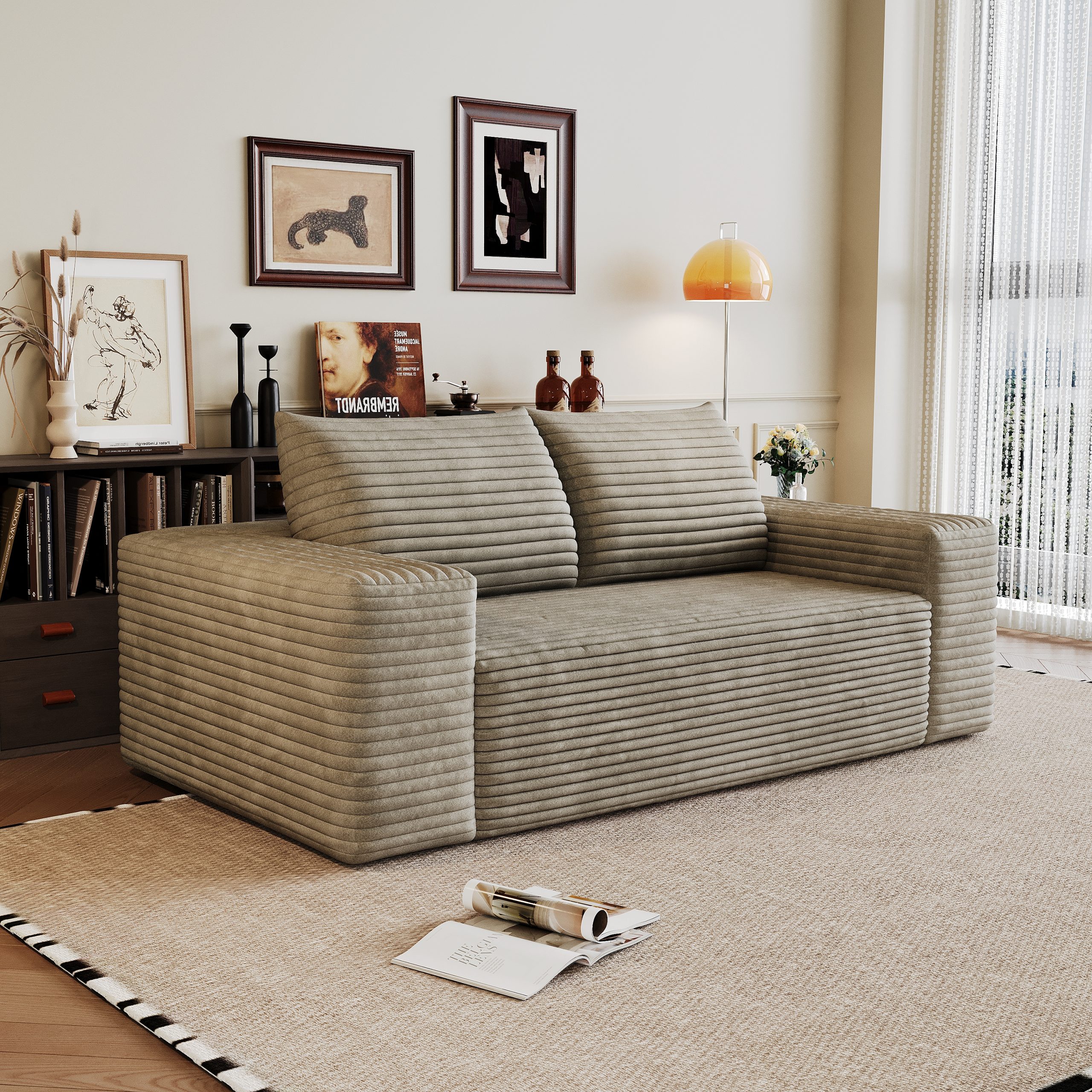 63" 2Setaser Sofa,Corduroy Fabric,Deep Seat Couches,Comfy Loveseat Sofa,No Assembly,1pcs for Living room, Bedroom,Conference room ,Apartment,Camel - Image 6