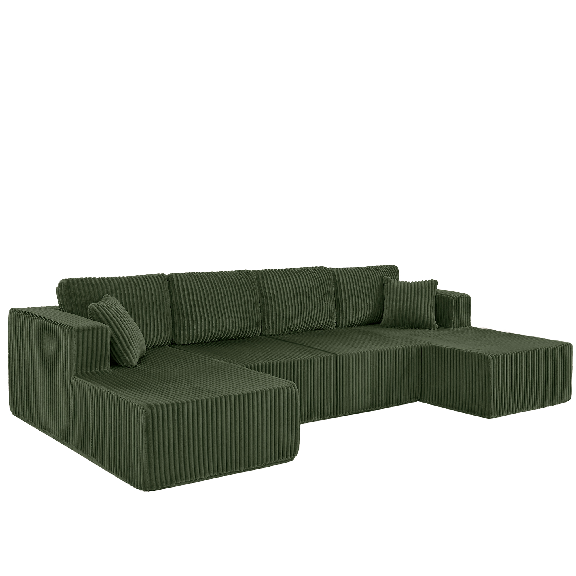 U-Shaped Modular Sectional Sofa [SIZE UPGRADED], Modern Minimalist Corduroy Compressed Sleeper Couch, Extra Spacious Design for Living Room/Bedroom, Comfy Space-Saving Sofa-Green - Image 4