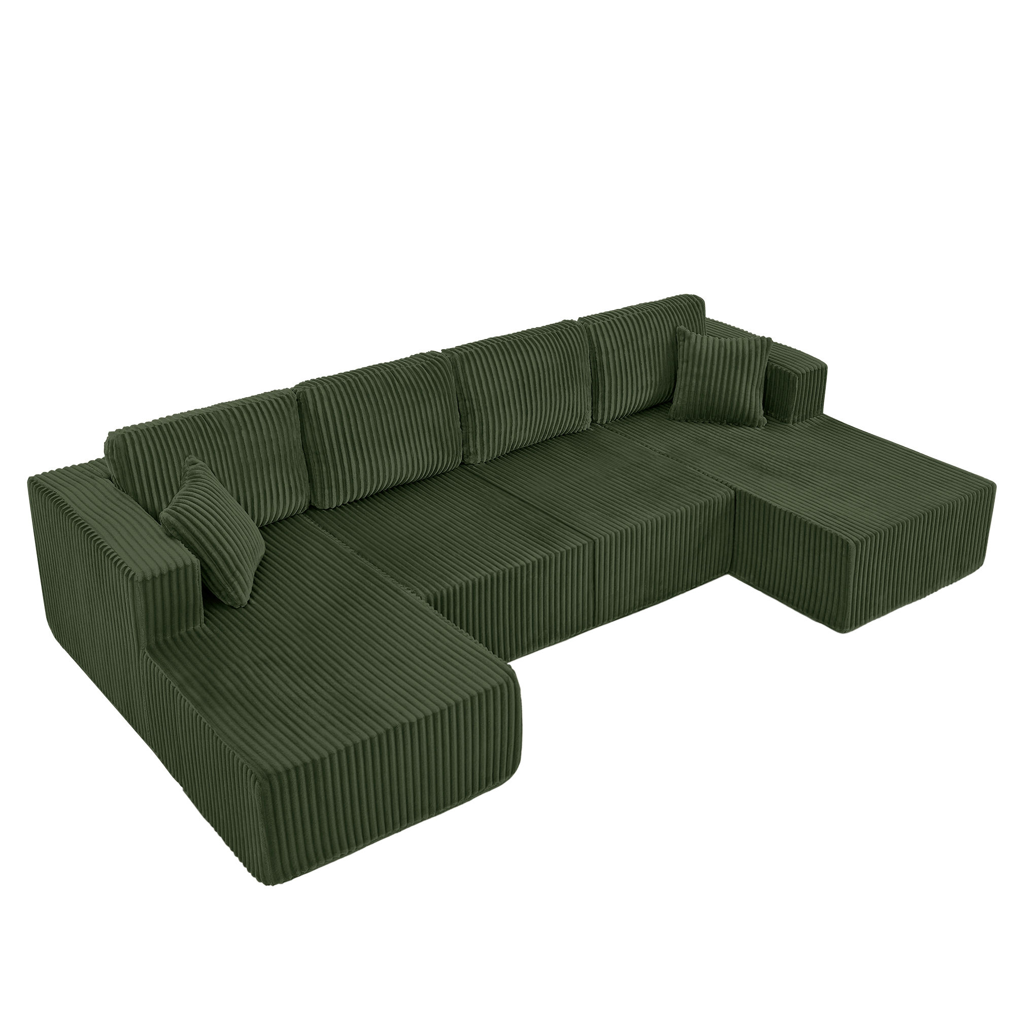 U-Shaped Modular Sectional Sofa [SIZE UPGRADED], Modern Minimalist Corduroy Compressed Sleeper Couch, Extra Spacious Design for Living Room/Bedroom, Comfy Space-Saving Sofa-Green - Image 6